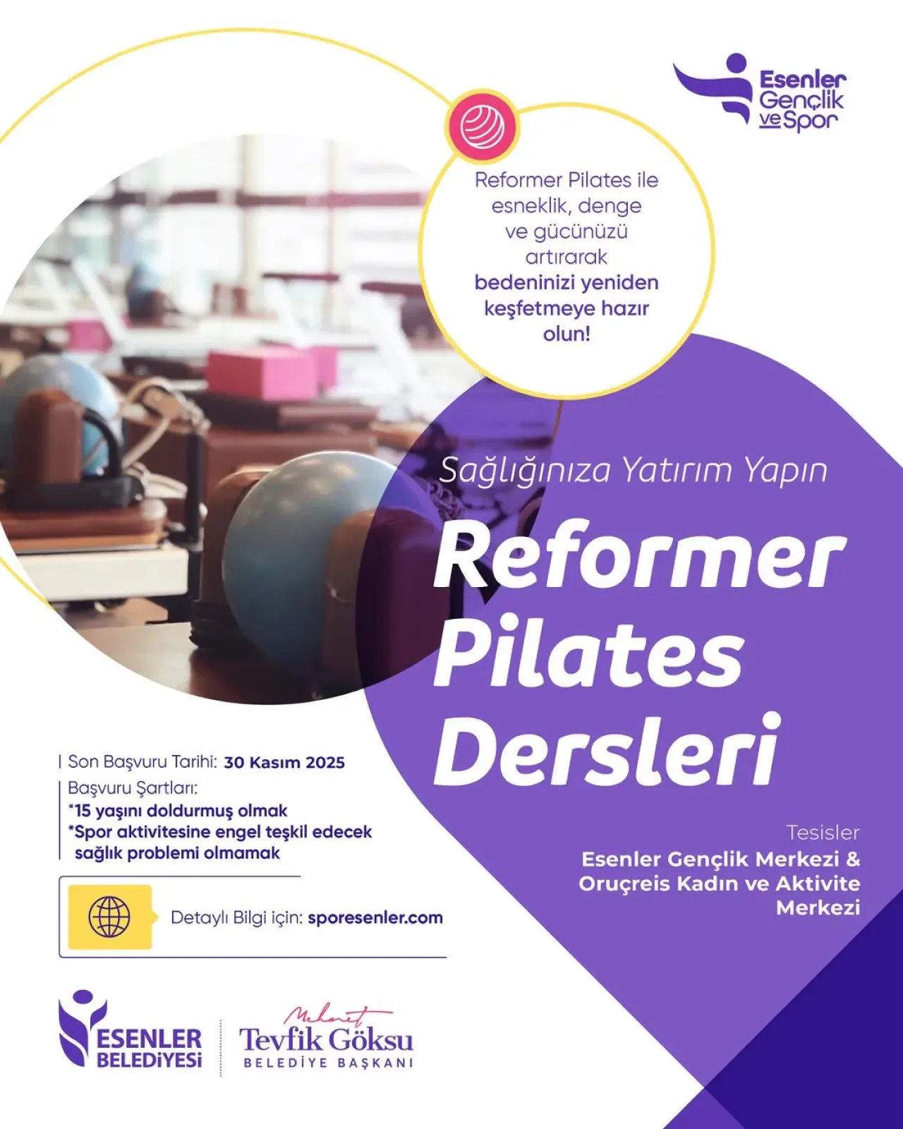 Esenler'de Reformer Pilates Dersleri Başlıyor Esenler'de Reformer Pilates Dersleri Başlıyor