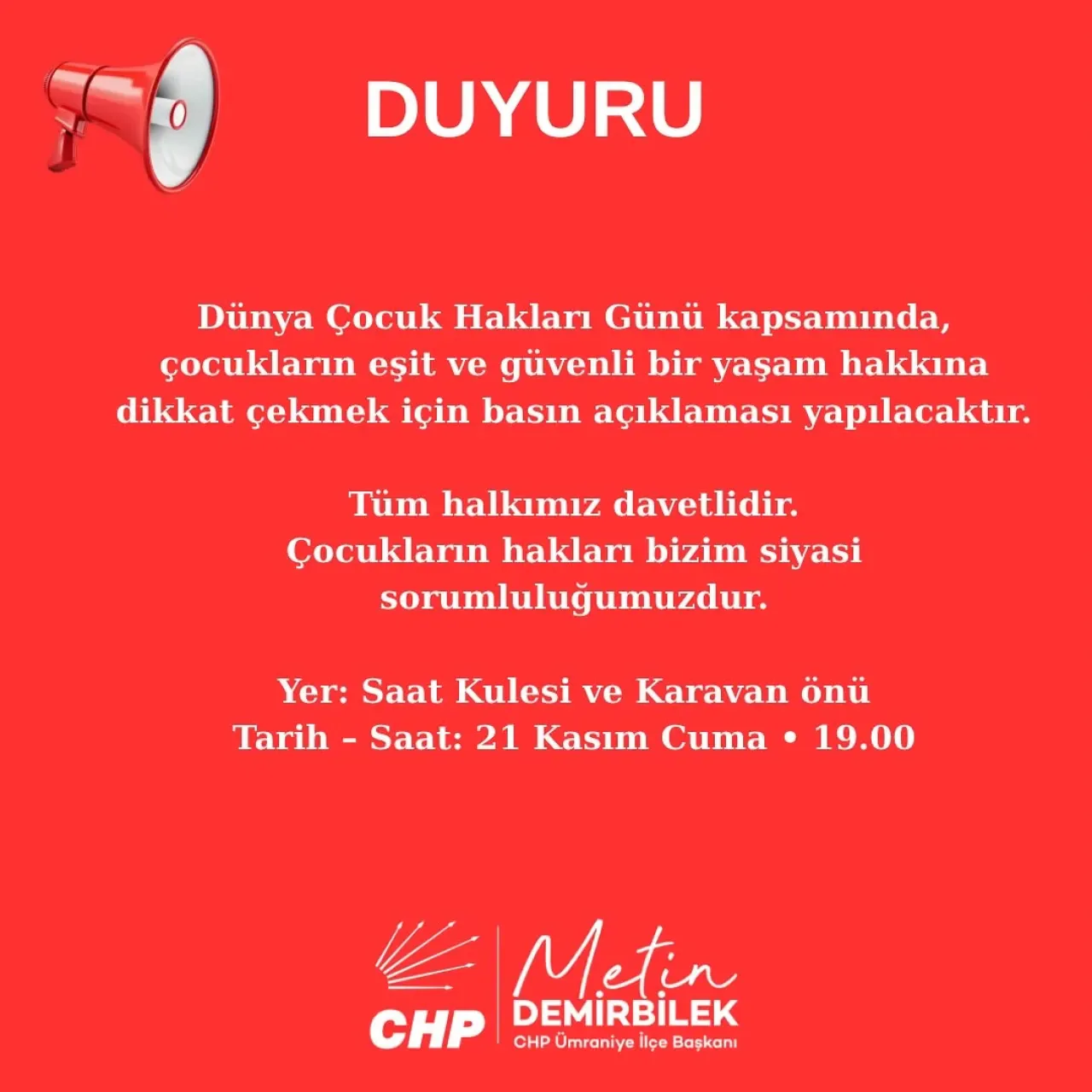 Ümraniye'de Dünya Çocuk Hakları Günü İçin Basın Açıklaması Ümraniye'de Dünya Çocuk Hakları Günü İçin Basın Açıklaması