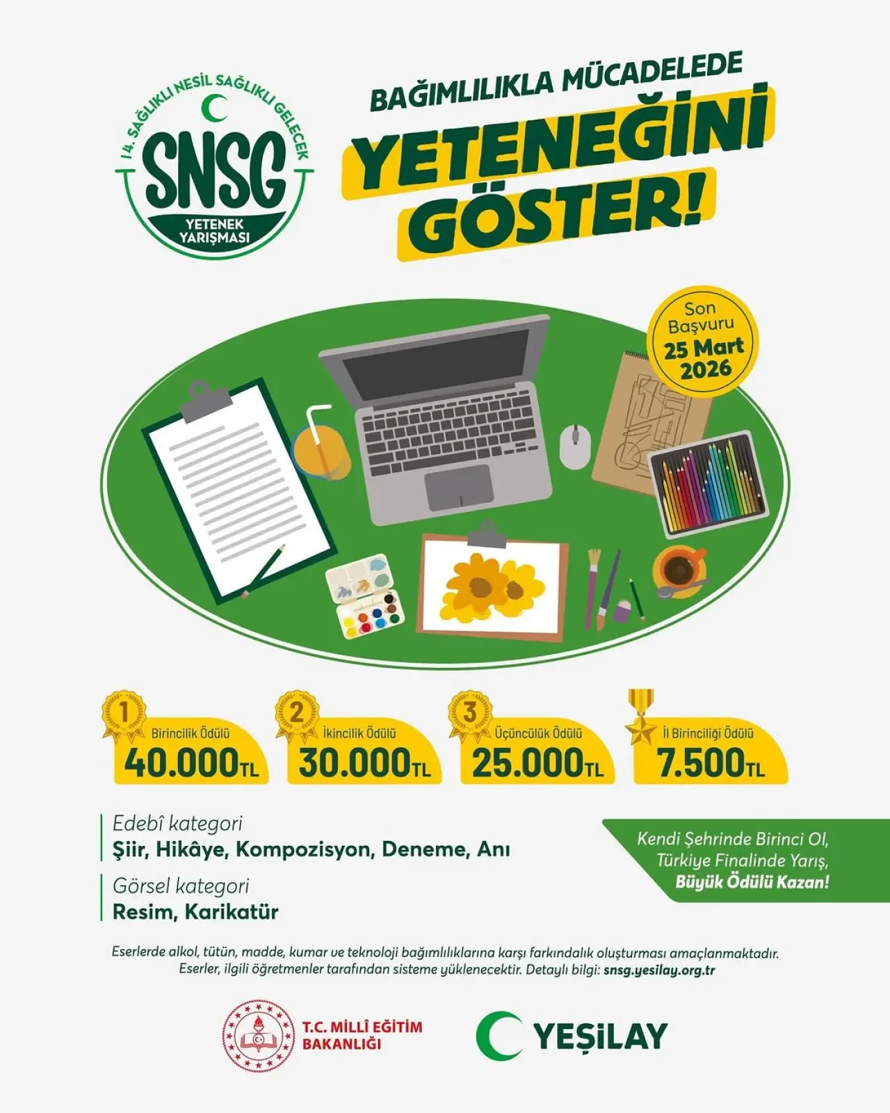 Yeşilay'dan Öğrencilere "Sağlıklı Nesil Sağlıklı Gelecek" Yarışması Yeşilay'dan Öğrencilere "Sağlıklı Nesil Sağlıklı Gelecek" Yarışması