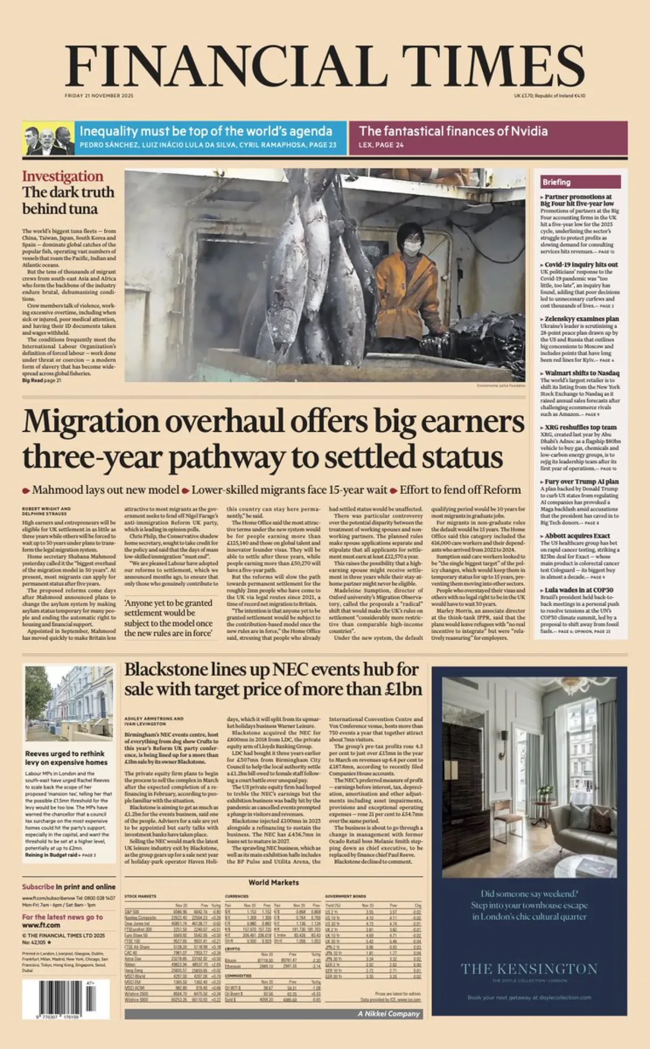 Financial Times, 21 Kasım Cuma Günü İngiltere Baskısının Ön Sayfasını Yayınladı Financial Times, 21 Kasım Cuma Günü İngiltere Baskısının Ön Sayfasını Yayınladı