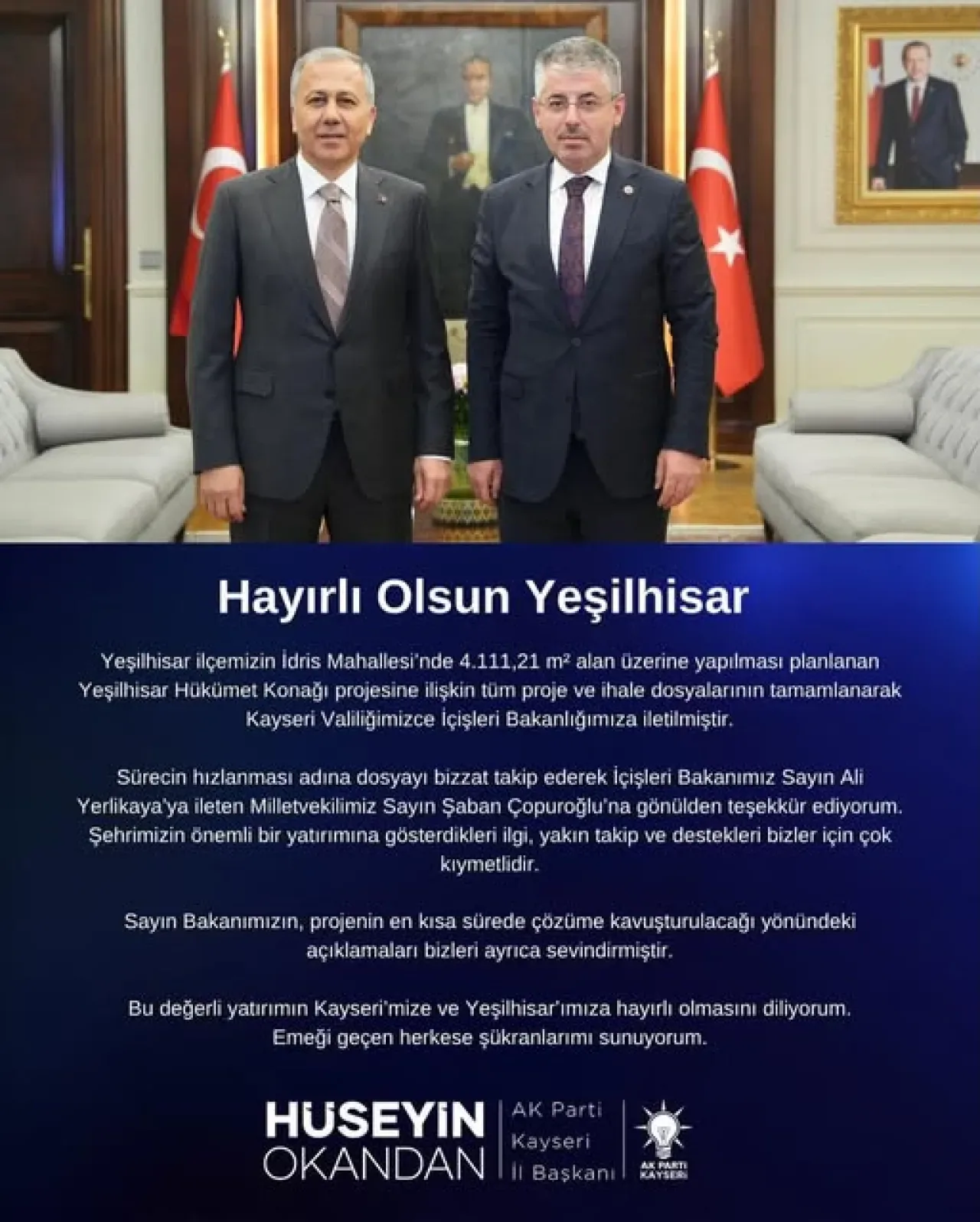 Yeşilhisar'a Yeni Hükümet Konağı Müjdesi: Proje Bakanlığa İletildi Yeşilhisar'a Yeni Hükümet Konağı Müjdesi: Proje Bakanlığa İletildi