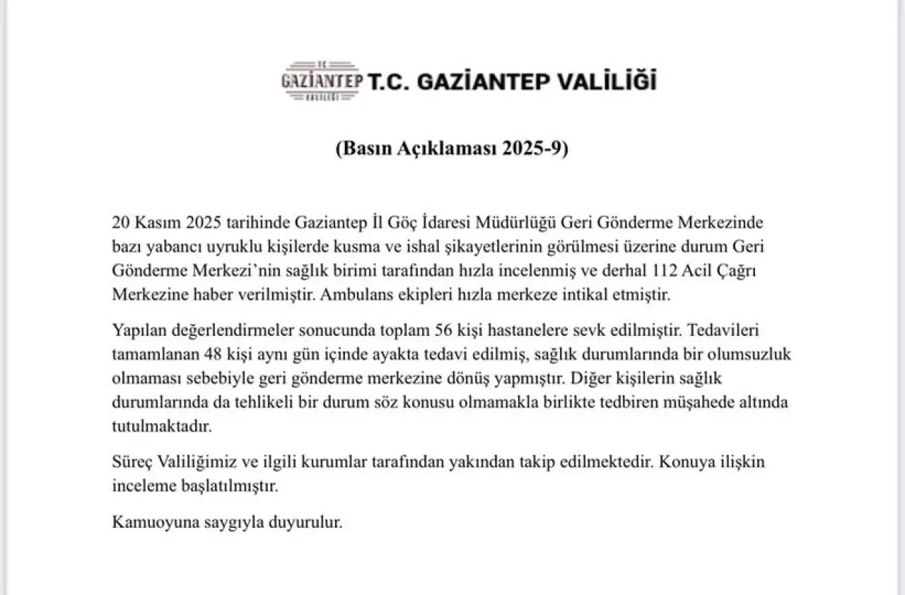 Gaziantep'te Göçmen Merkezinde İshal ve Kusma Vakaları Gaziantep'te Göçmen Merkezinde İshal ve Kusma Vakaları