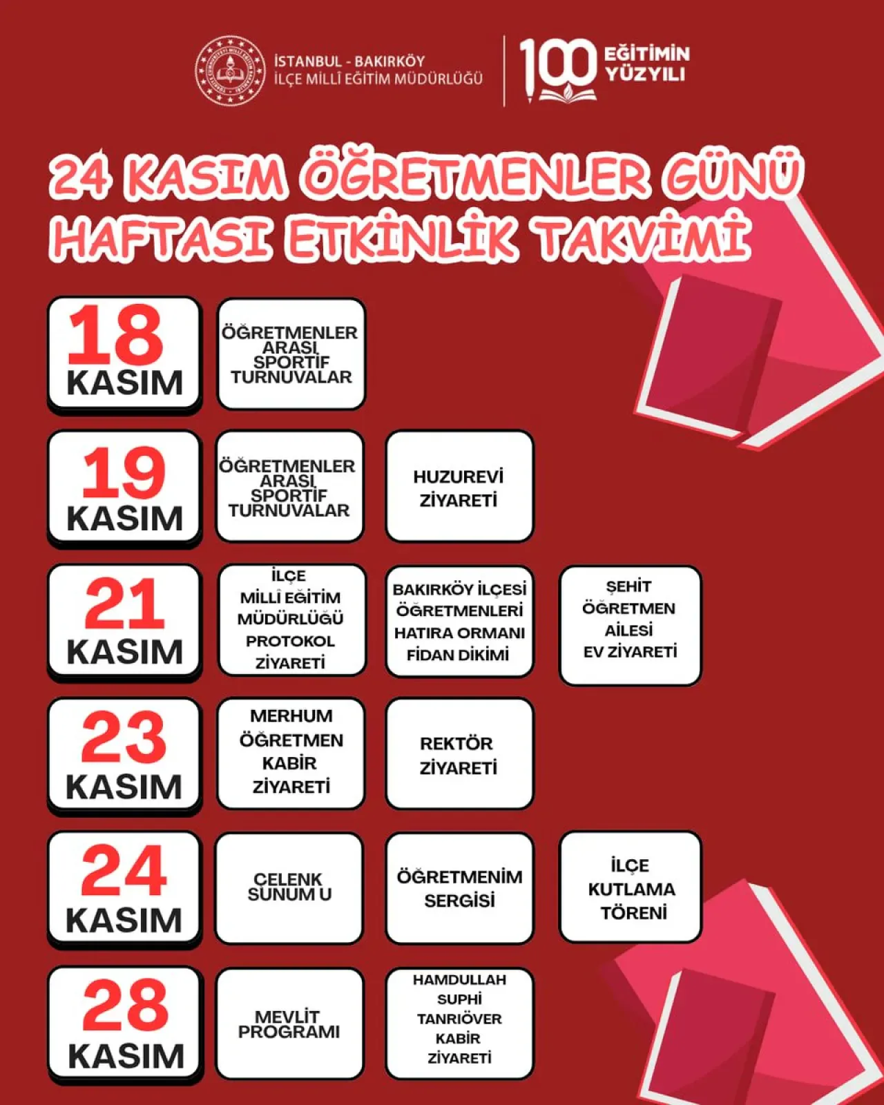 Bakırköy'de 24 Kasım Öğretmenler Günü Etkinlikleri Açıklandı Bakırköy'de 24 Kasım Öğretmenler Günü Etkinlikleri Açıklandı
