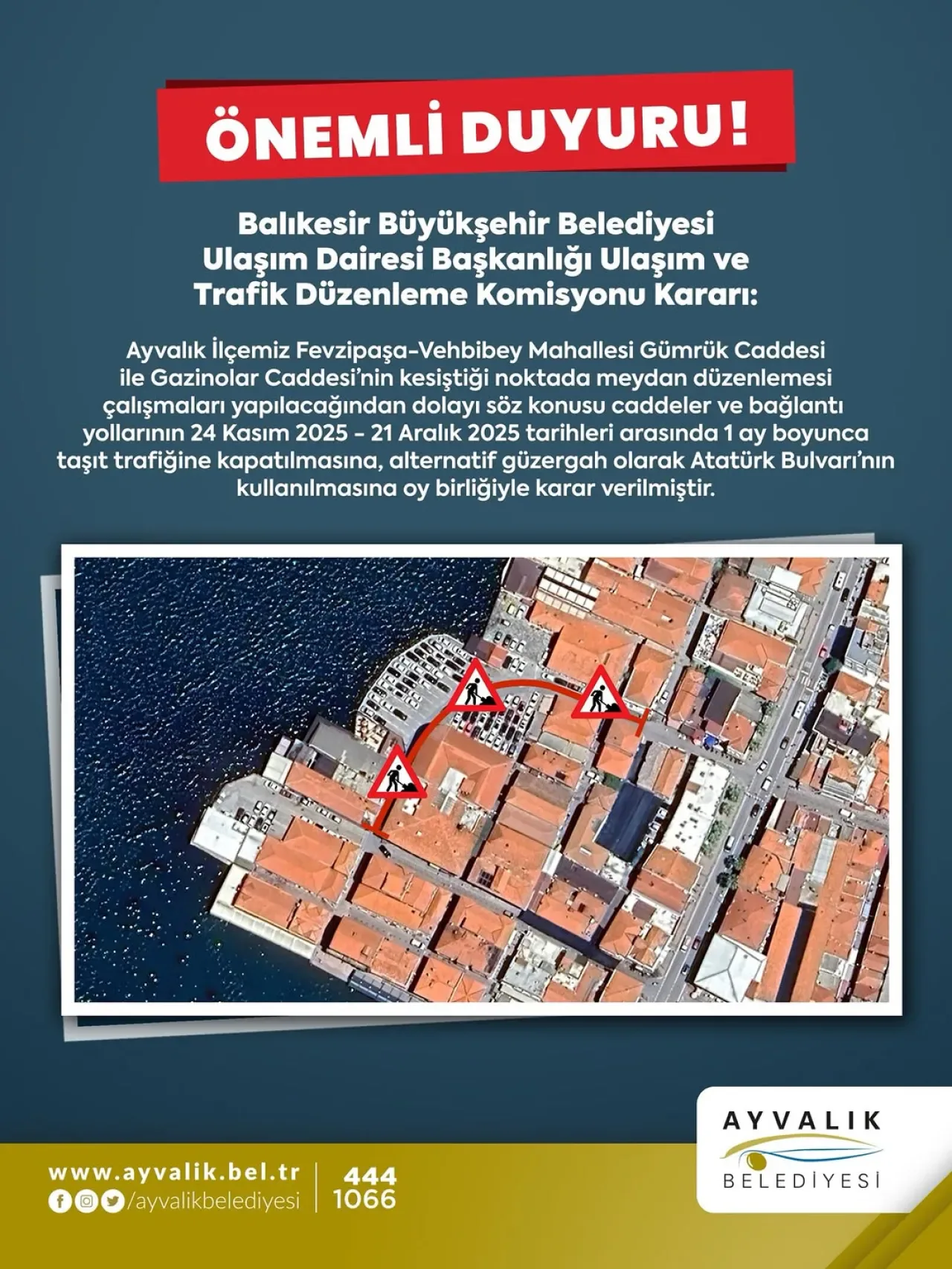 Ayvalık'ta Gümrük ve Gazinolar Caddesi Trafiğe Kapanıyor Ayvalık'ta Gümrük ve Gazinolar Caddesi Trafiğe Kapanıyor
