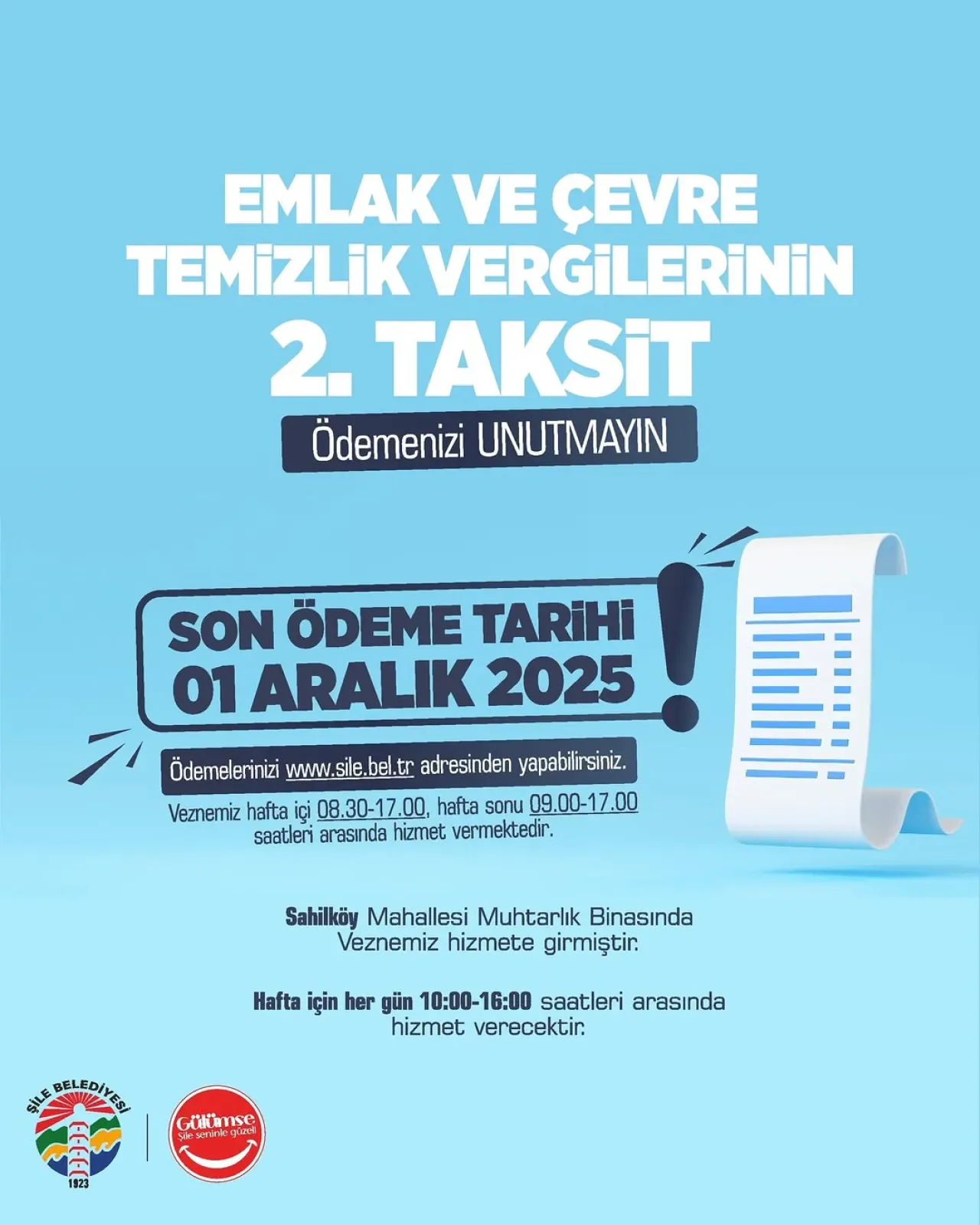 Şile Belediyesi Emlak ve Çevre Temizlik Vergisi İkinci Taksit Ödeme Tarihi Açıklandı Şile Belediyesi Emlak ve Çevre Temizlik Vergisi İkinci Taksit Ödeme Tarihi Açıklandı