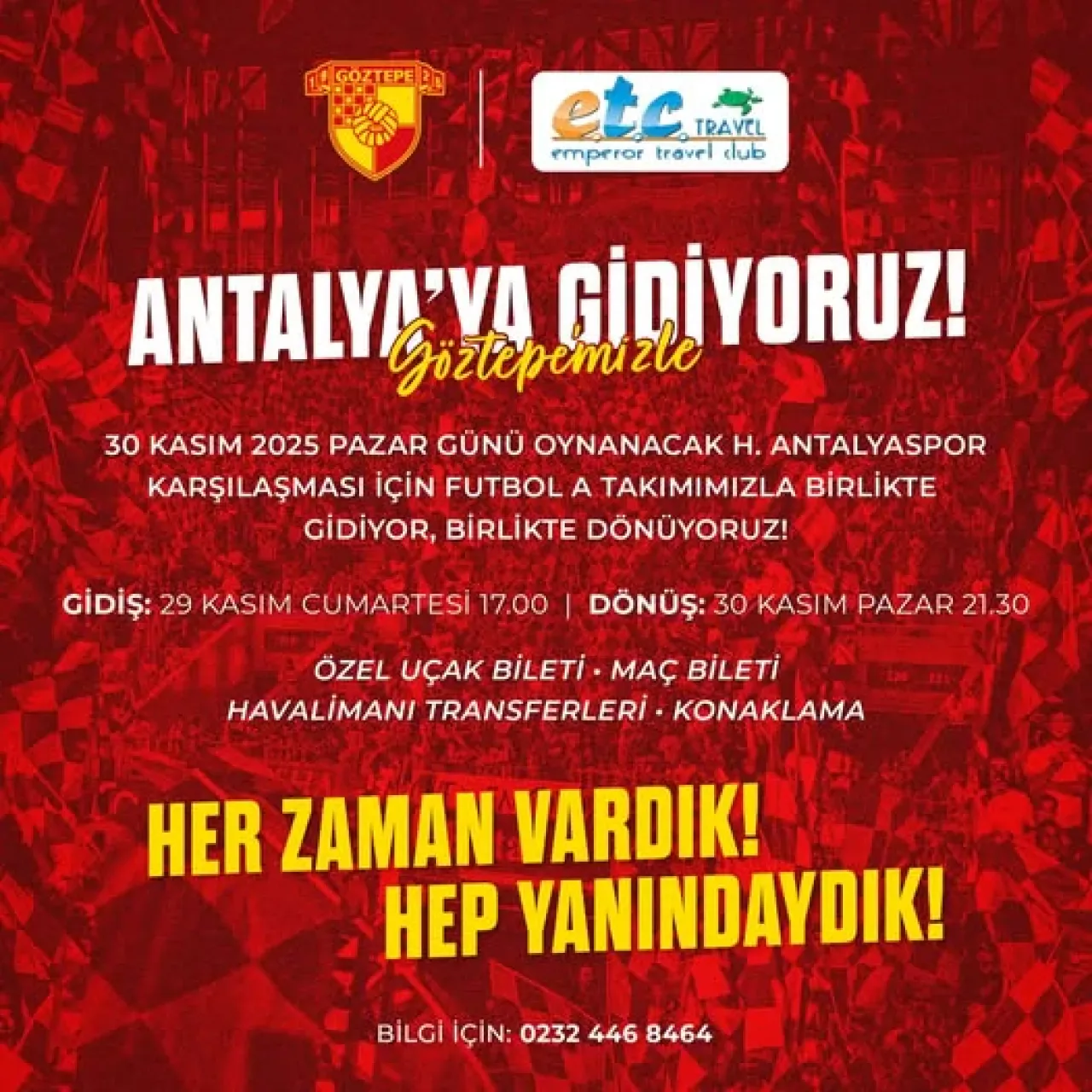 Göztepe Taraftarları Antalyaspor Maçına Özel Uçak Seferi ile Gidiyor Göztepe Taraftarları Antalyaspor Maçına Özel Uçak Seferi ile Gidiyor