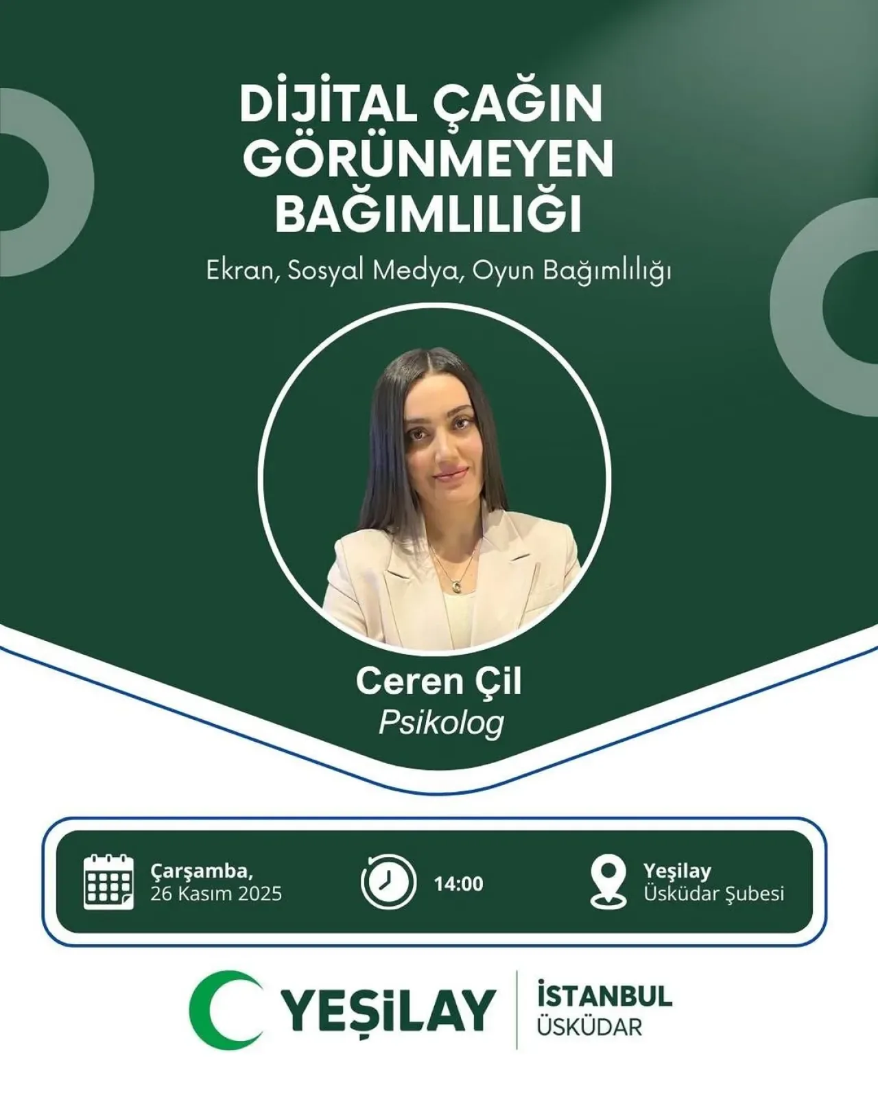 Yeşilay Üsküdar Şubesi'nde Dijital Bağımlılık Semineri Yeşilay Üsküdar Şubesi'nde Dijital Bağımlılık Semineri