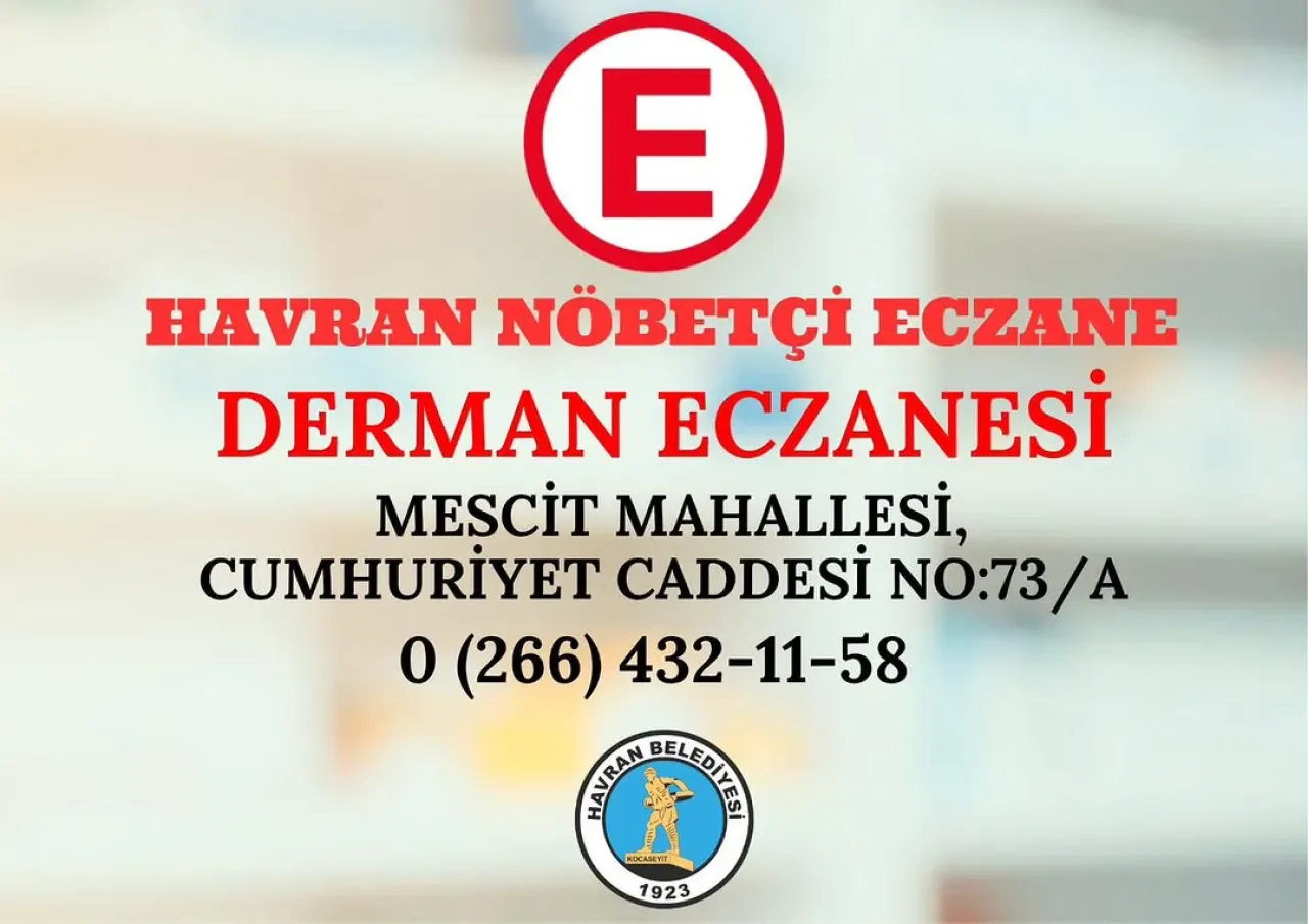 Havran'da Bugün Nöbetçi Eczane: Derman Eczanesi Havran'da Bugün Nöbetçi Eczane: Derman Eczanesi