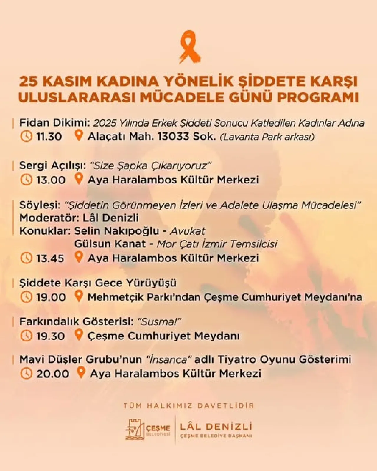Çeşme'de 25 Kasım'da Kadına Yönelik Şiddetle Mücadele İçin Farkındalık Etkinlikleri Çeşme'de 25 Kasım'da Kadına Yönelik Şiddetle Mücadele İçin Farkındalık Etkinlikleri