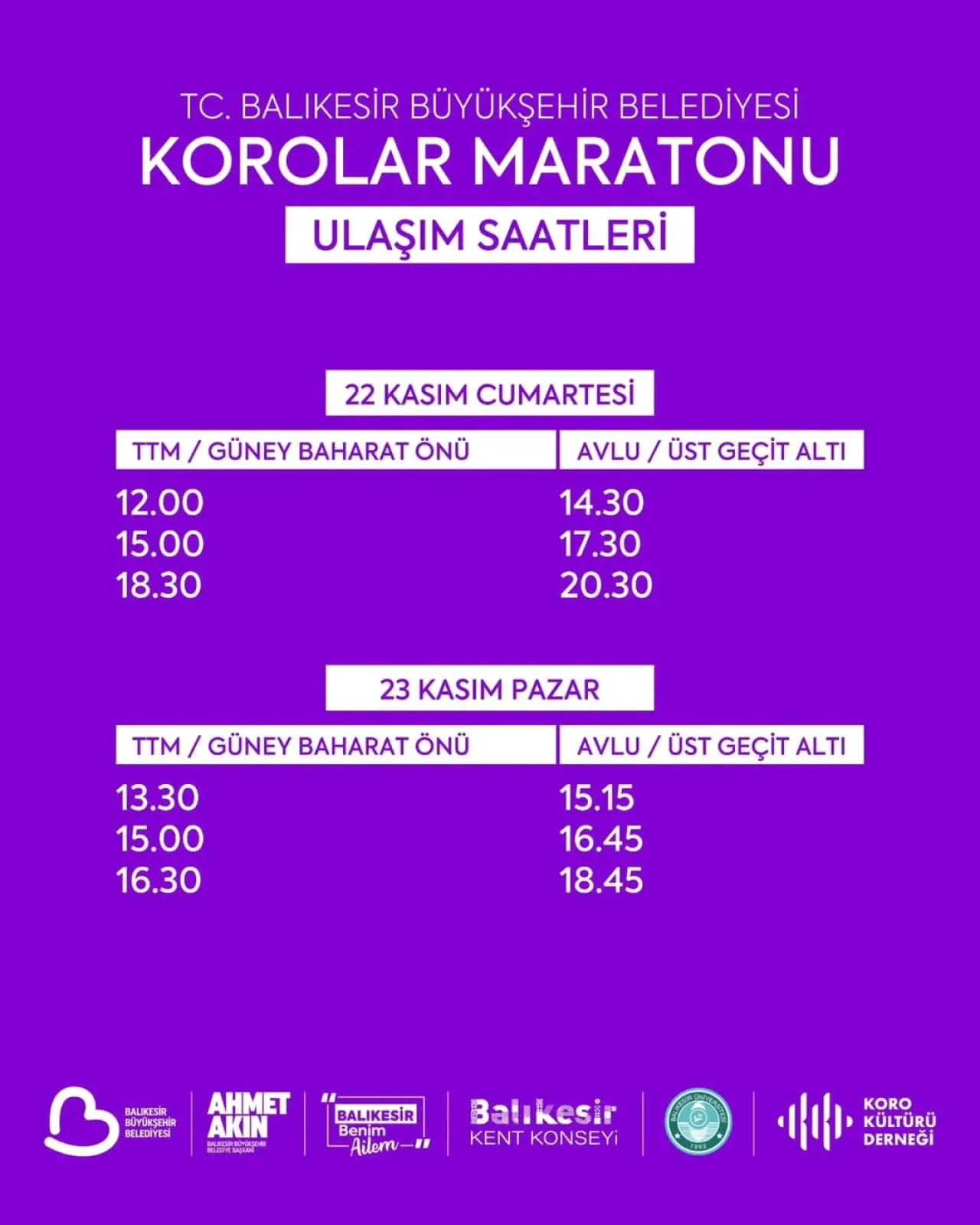 Balıkesir Korolar Maratonu'na Ücretsiz Ulaşım İmkanı Balıkesir Korolar Maratonu'na Ücretsiz Ulaşım İmkanı