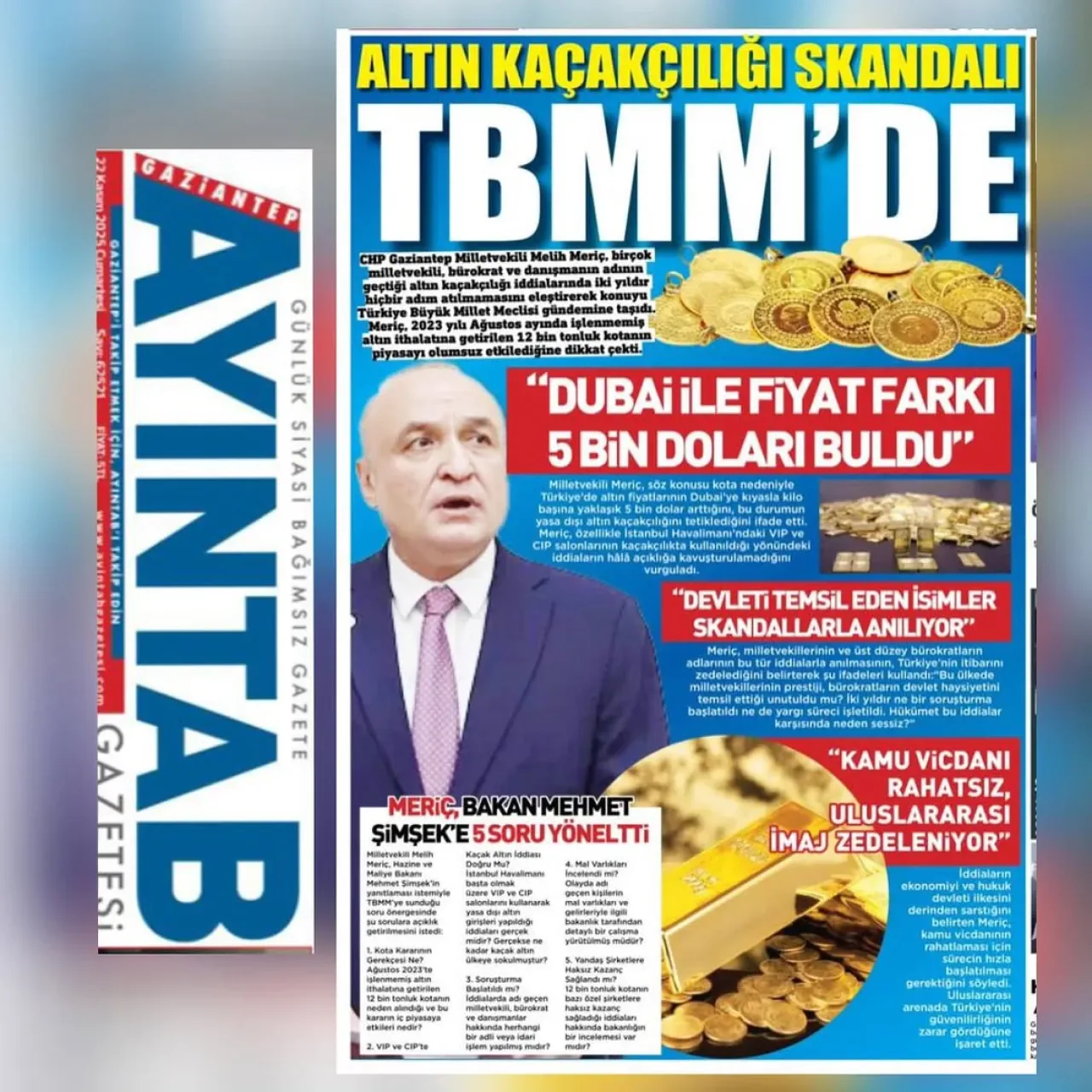 Altın Kaçakçılığı İddiaları: Gaziantep Milletvekili Melih Meriç'ten Sert Sözler Altın Kaçakçılığı İddiaları: Gaziantep Milletvekili Melih Meriç'ten Sert Sözler