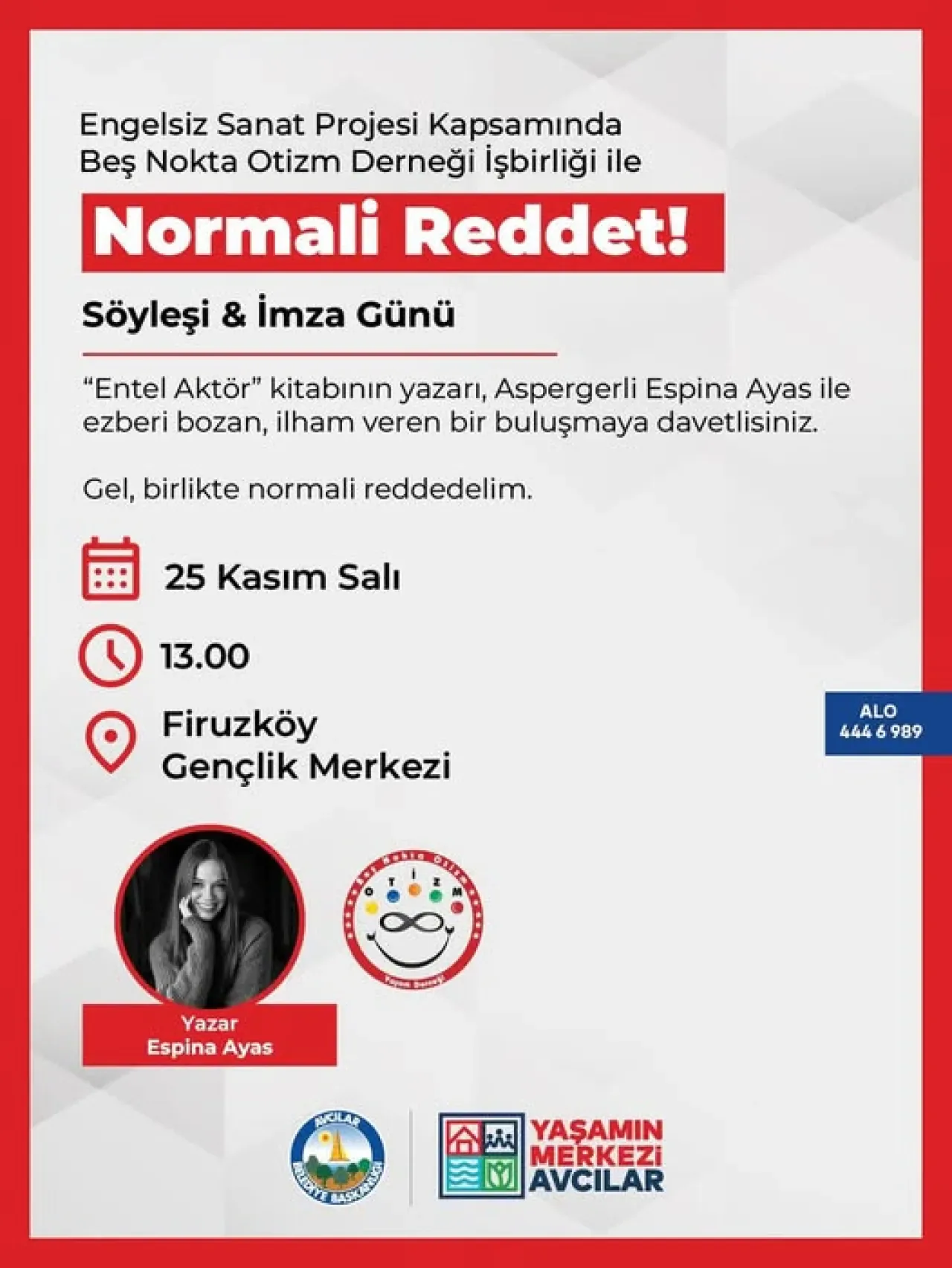 Avcılar'da Engelsiz Sanat Projesi Kapsamında Otizmli Sanatçı Espina Ayas ile Söyleşi ve İmza Günü Avcılar'da Engelsiz Sanat Projesi Kapsamında Otizmli Sanatçı Espina Ayas ile Söyleşi ve İmza Günü