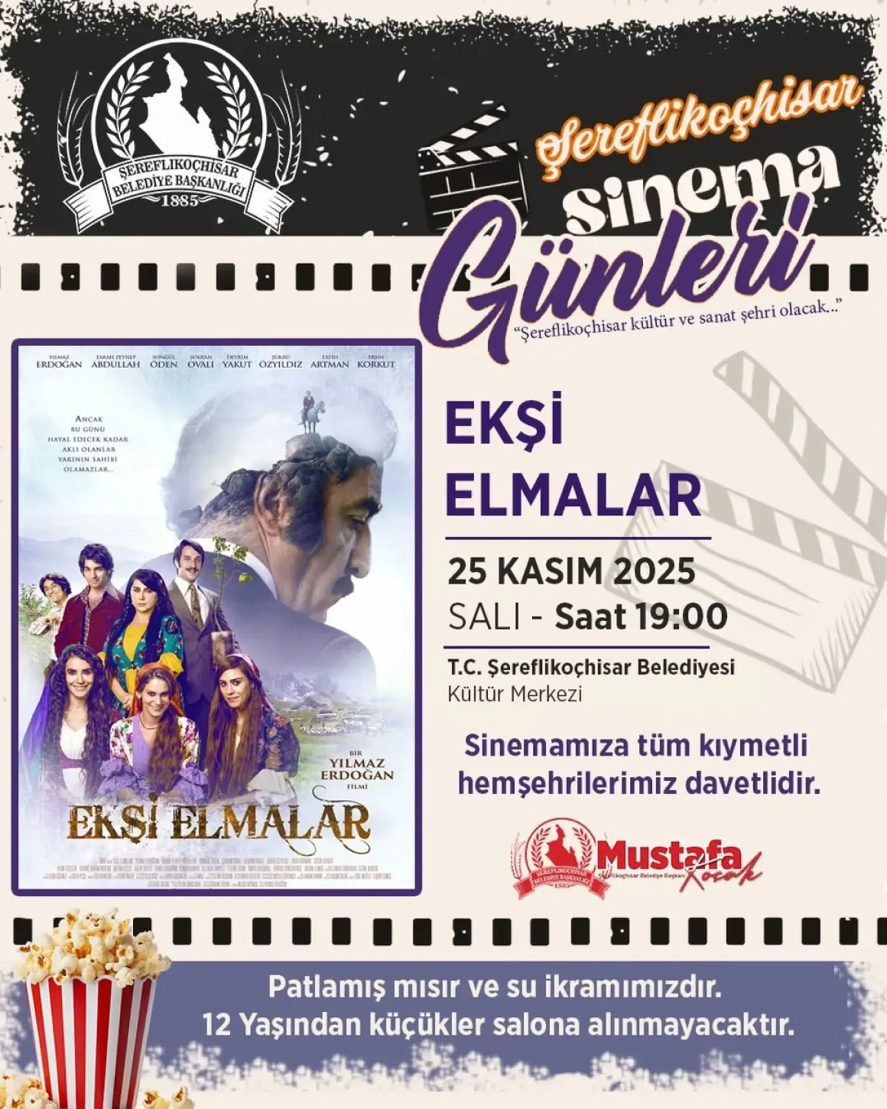 Şereflikoçhisar'da Ücretsiz Sinema Keyfi: "Ekşi Elmalar" Film Gösterimi Şereflikoçhisar'da Ücretsiz Sinema Keyfi: "Ekşi Elmalar" Film Gösterimi