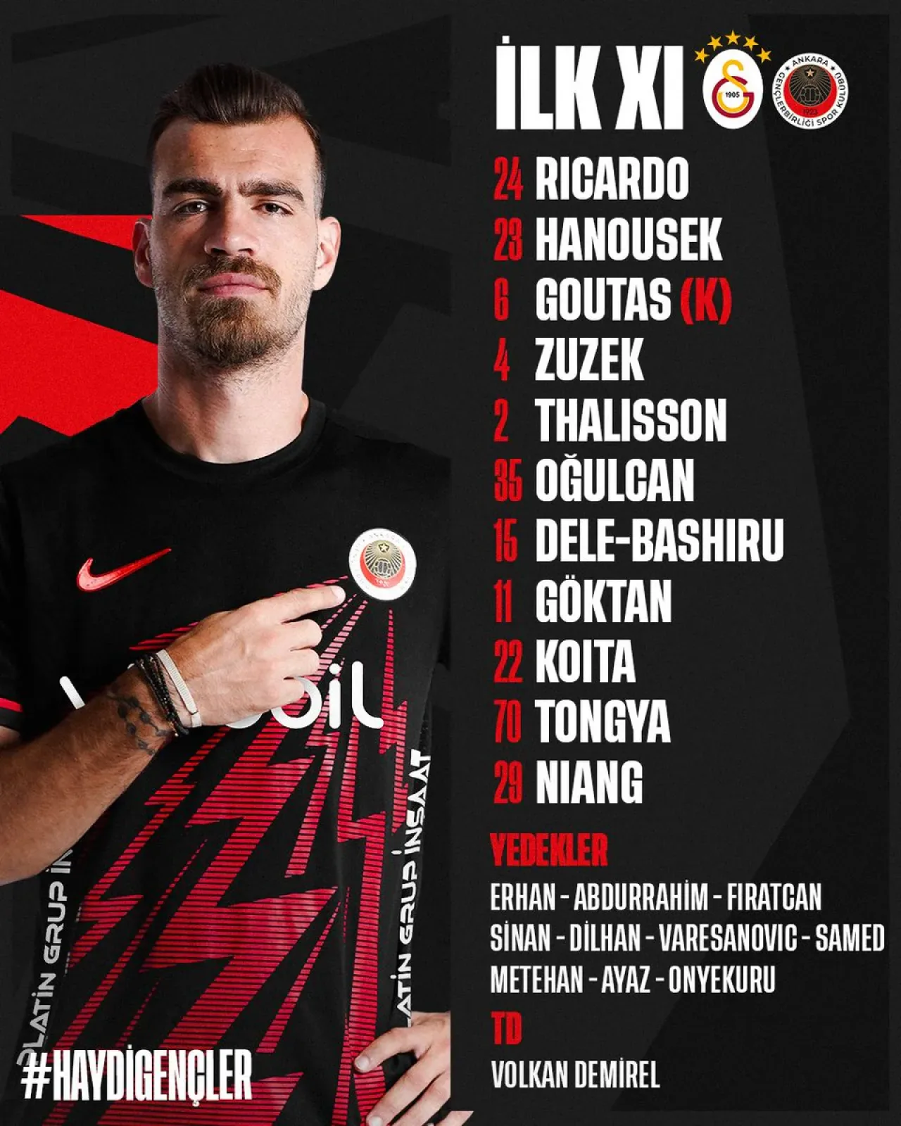Gençlerbirliği'nin Galatasaray Maçındaki İlk 11 Kadrosu Açıklandı Gençlerbirliği'nin Galatasaray Maçındaki İlk 11 Kadrosu Açıklandı