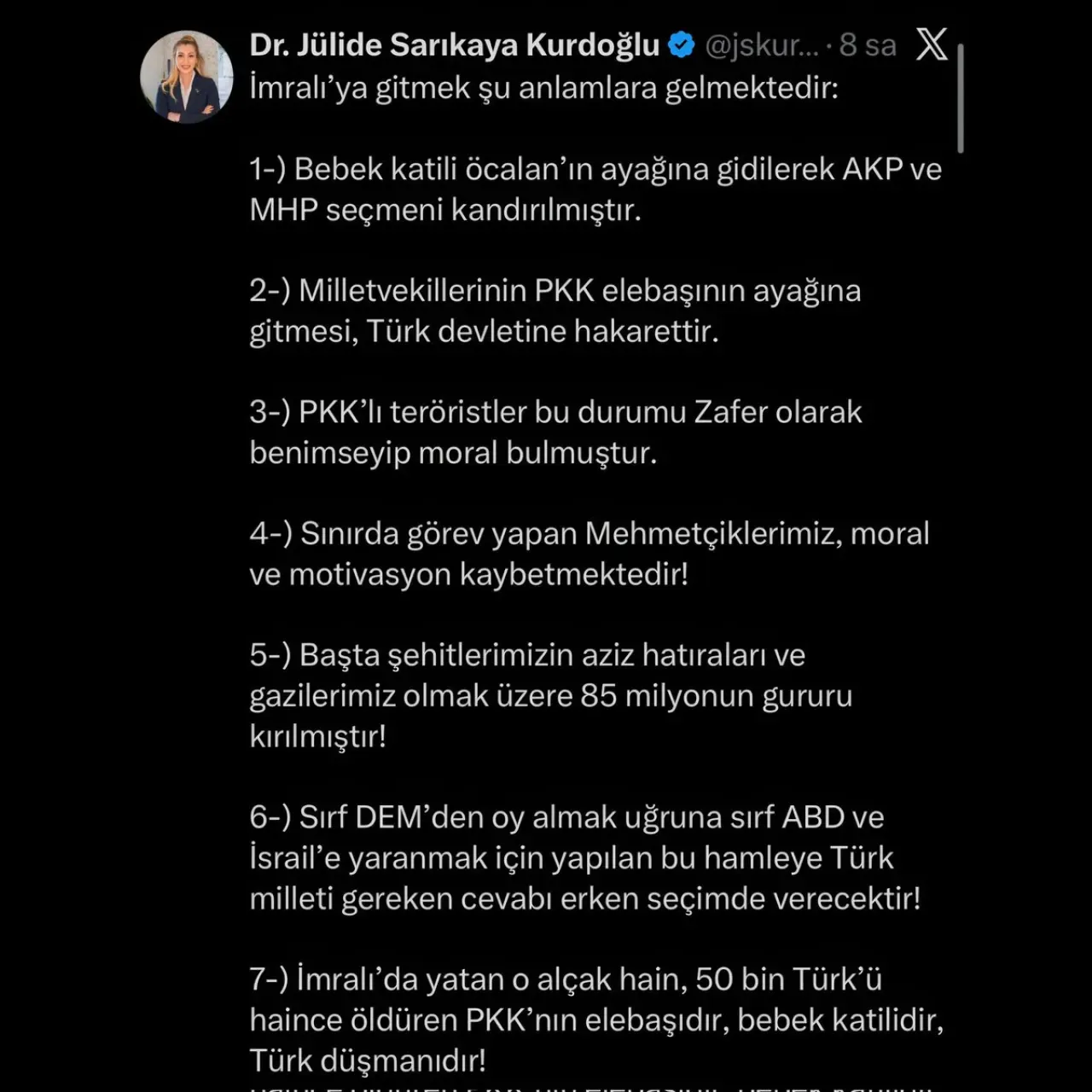 Zafer Partili Jülide Sarıköy, İmralı Ziyaretlerinin Anlamını 7 Maddede Açıkladı Zafer Partili Jülide Sarıköy, İmralı Ziyaretlerinin Anlamını 7 Maddede Açıkladı