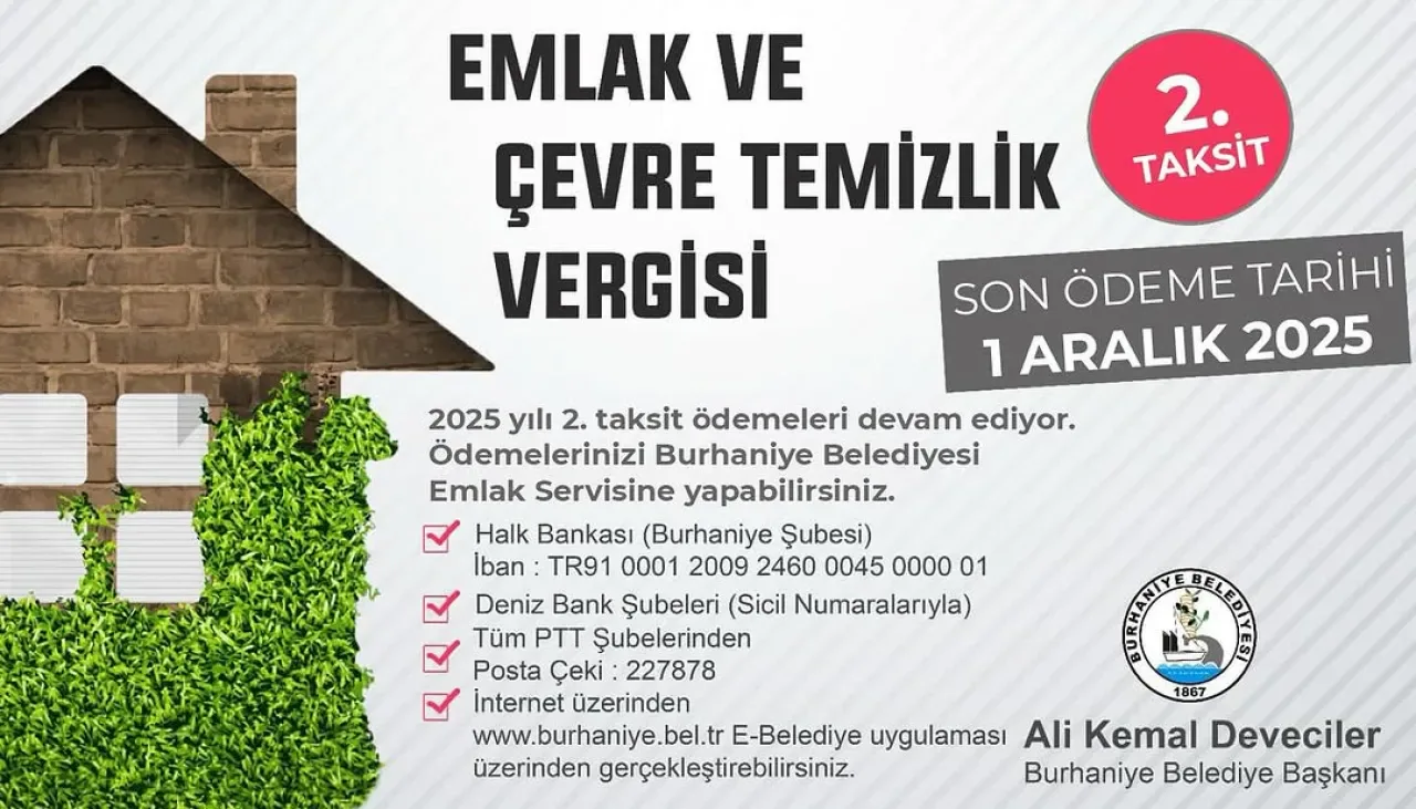 Burhaniye'de Emlak ve Çevre Temizlik Vergisi İkinci Taksit Ödemeleri Başladı Burhaniye'de Emlak ve Çevre Temizlik Vergisi İkinci Taksit Ödemeleri Başladı