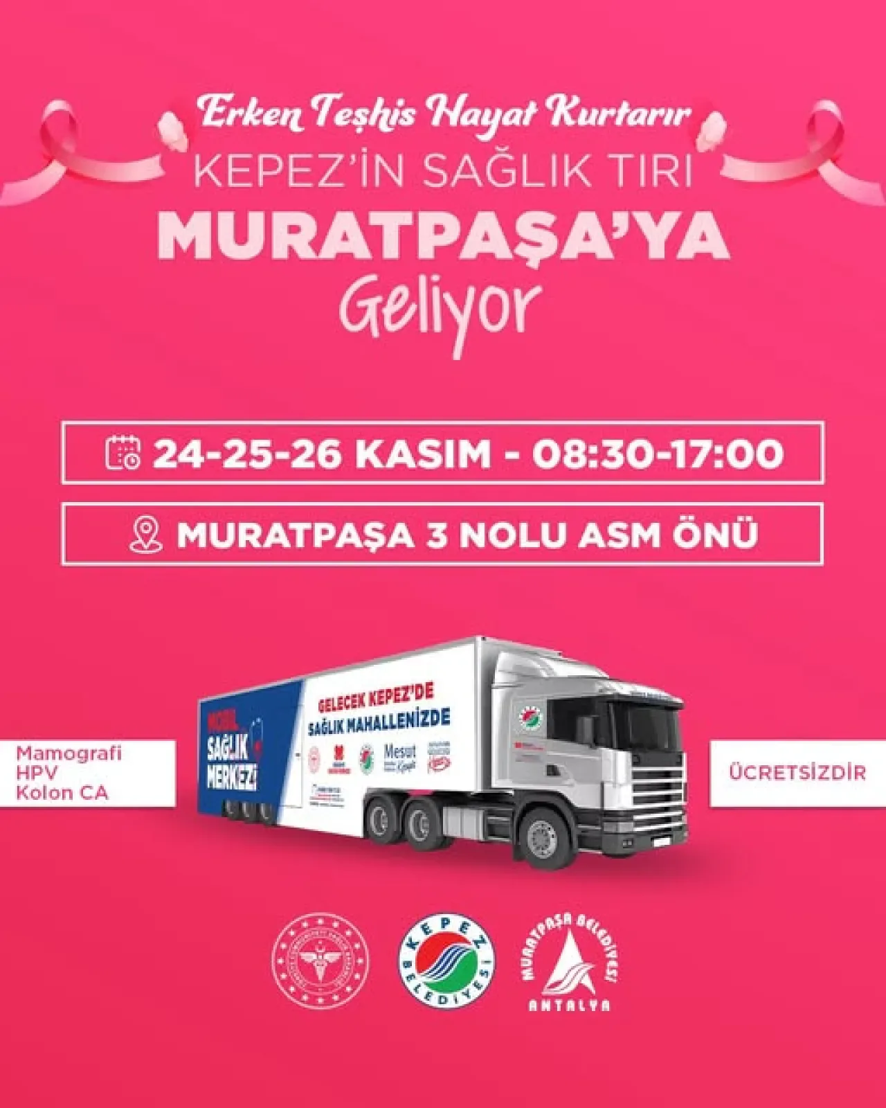Kepez Belediyesi'nin Sağlık Tırı Muratpaşa'da Ücretsiz Kanser Taramaları Yapacak Kepez Belediyesi'nin Sağlık Tırı Muratpaşa'da Ücretsiz Kanser Taramaları Yapacak