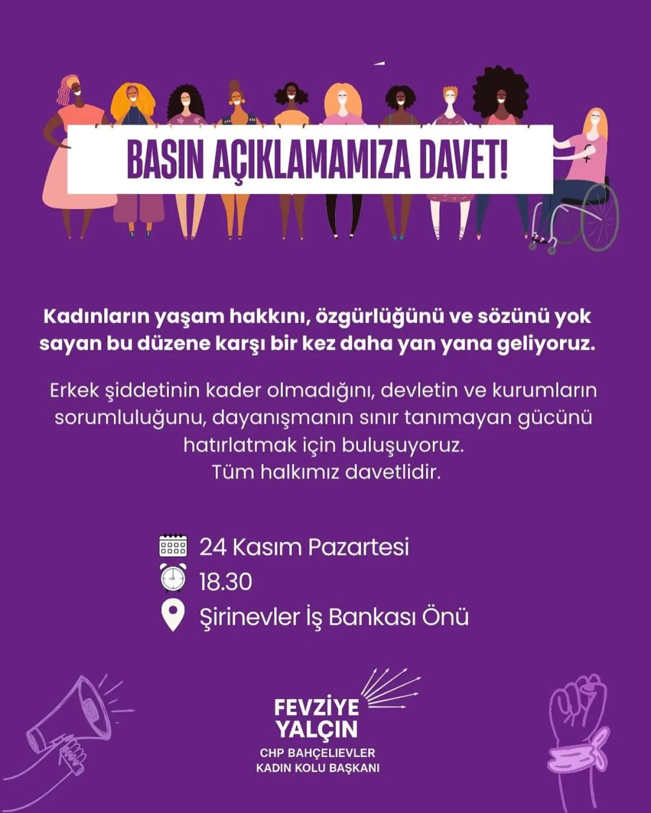 CHP Bahçelievler'den 24 Kasım'da Kadına Yönelik Şiddetle Mücadele İçin Basın Açıklaması CHP Bahçelievler'den 24 Kasım'da Kadına Yönelik Şiddetle Mücadele İçin Basın Açıklaması