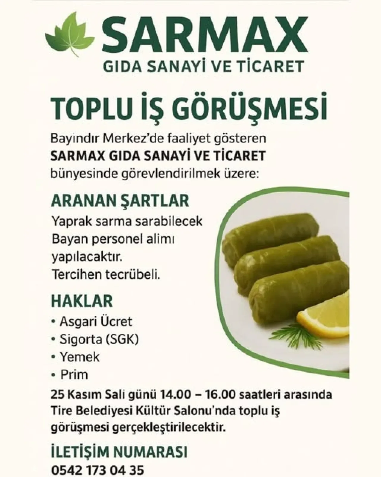 Tire Belediyesi'nde Sarmax Gıda için Toplu İş Görüşmesi Düzenleniyor Tire Belediyesi'nde Sarmax Gıda için Toplu İş Görüşmesi Düzenleniyor