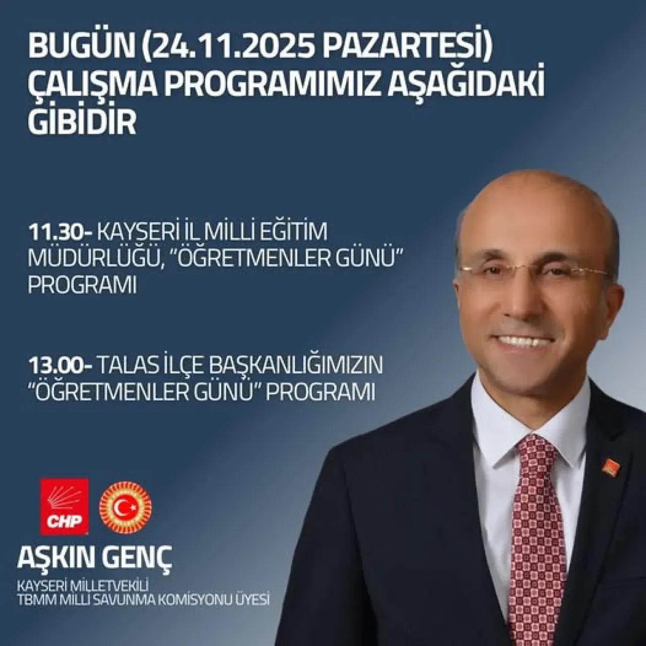 CHP Kayseri Milletvekili Aşkın Genç'ten 24 Kasım Öğretmenler Günü Mesajı CHP Kayseri Milletvekili Aşkın Genç'ten 24 Kasım Öğretmenler Günü Mesajı