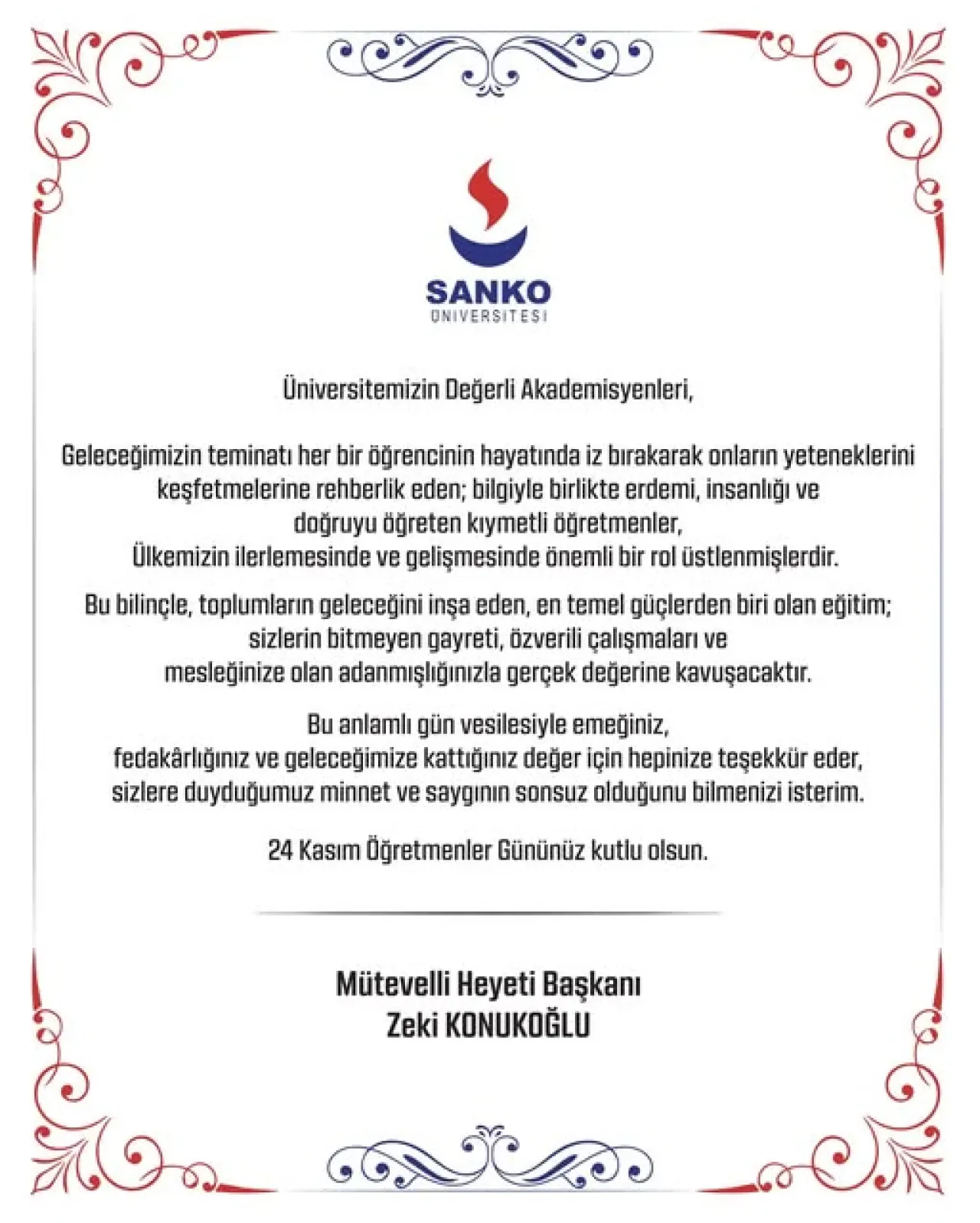 Zeki Konukoğlu'nun 24 Kasım Öğretmenler Günü Mesajı Zeki Konukoğlu'nun 24 Kasım Öğretmenler Günü Mesajı