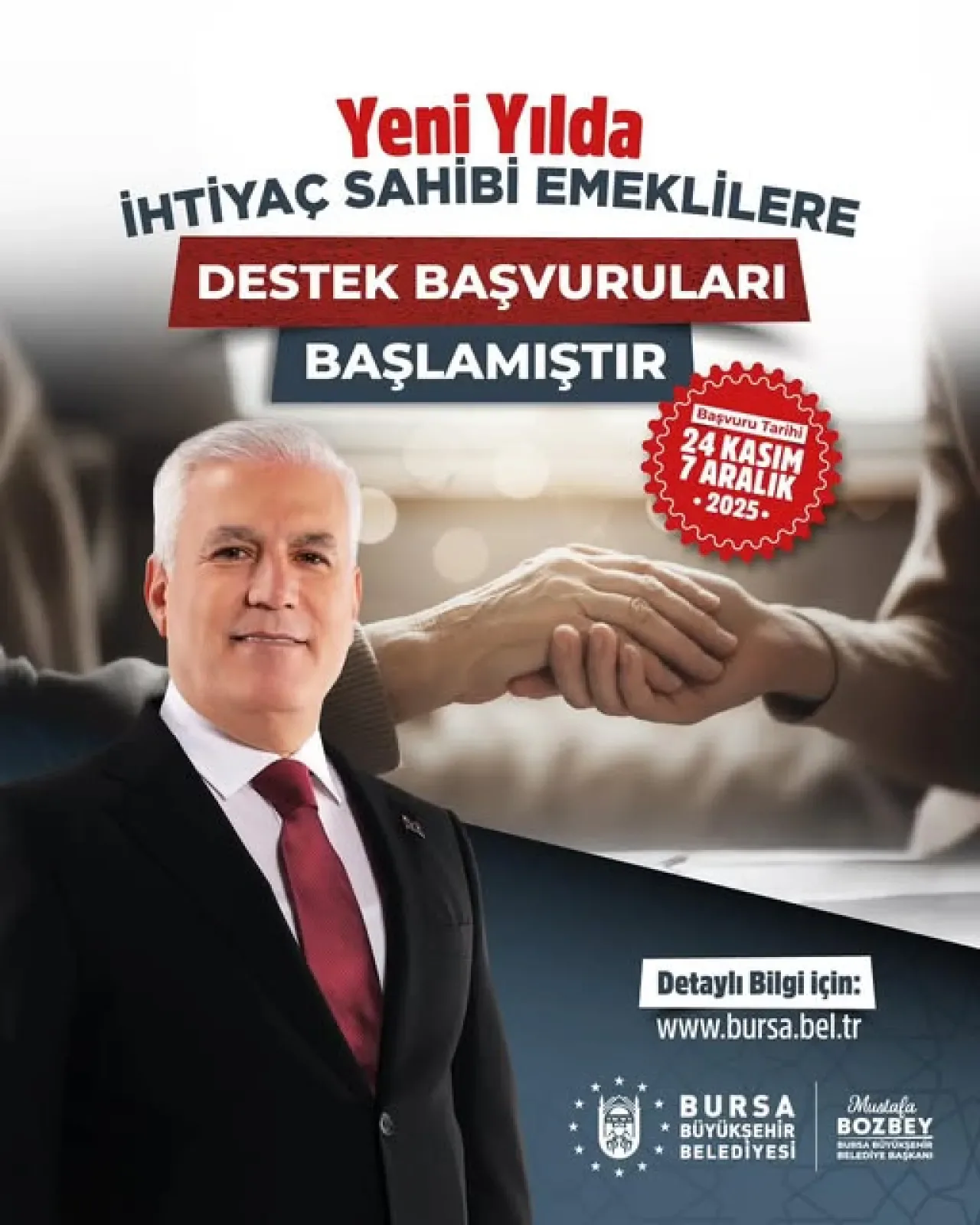 Bursa'da İhtiyaç Sahibi Emeklilere Yeni Yıl Desteği Başvuruları Başlıyor Bursa'da İhtiyaç Sahibi Emeklilere Yeni Yıl Desteği Başvuruları Başlıyor