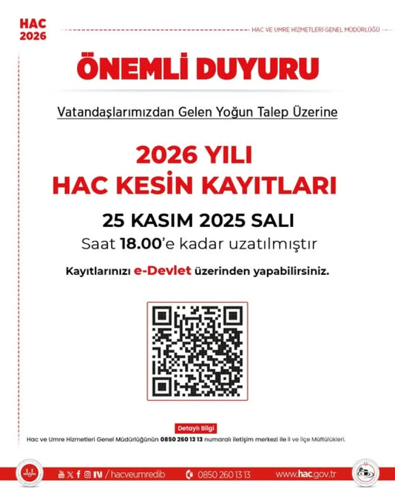2026 Yılı Hac Kesin Kayıt Süresi Uzatıldı | Son Tarih 25 Kasım 2026 Yılı Hac Kesin Kayıt Süresi Uzatıldı | Son Tarih 25 Kasım
