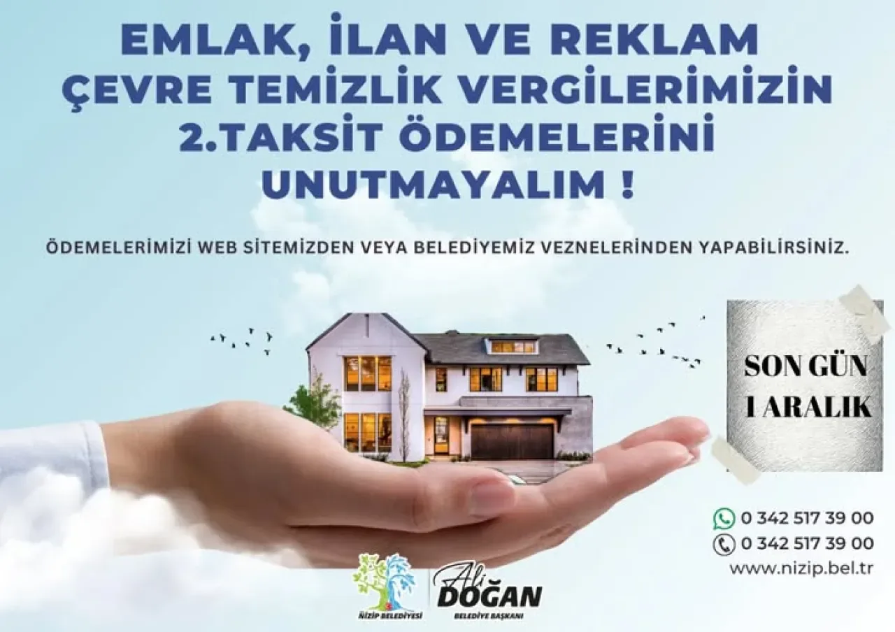 Nizip Belediyesi Vergi Taksit Ödemeleri İçin Son Tarih 1 Aralık Nizip Belediyesi Vergi Taksit Ödemeleri İçin Son Tarih 1 Aralık