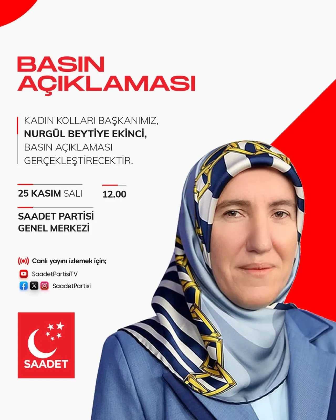 Saadet Partisi'nden 25 Kasım Kadına Yönelik Şiddete Karşı Uluslararası Mücadele Günü Açıklaması Saadet Partisi'nden 25 Kasım Kadına Yönelik Şiddete Karşı Uluslararası Mücadele Günü Açıklaması