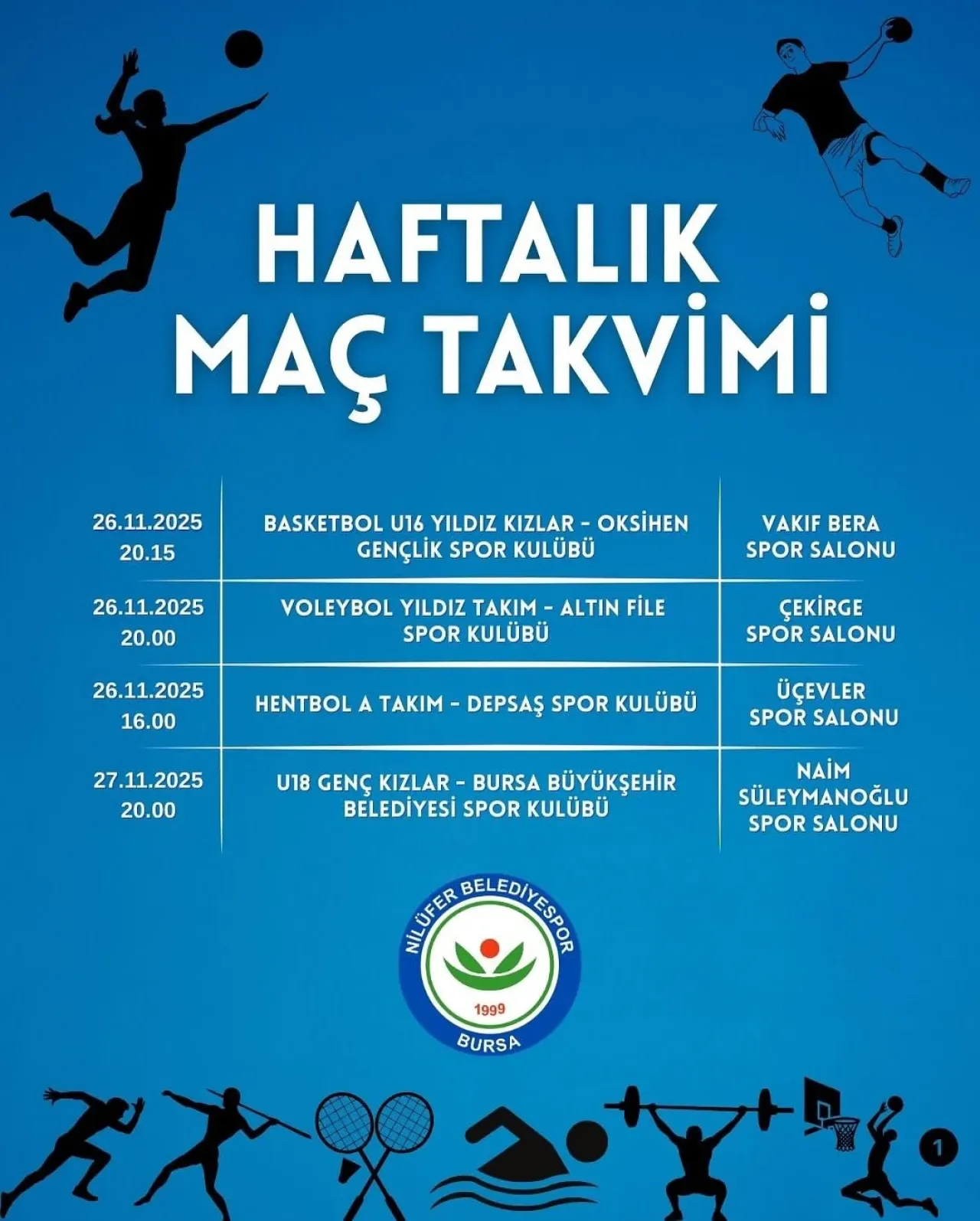 Nilüfer Belediyespor, 26-30 Kasım'da Sahalarda Nilüfer Belediyespor, 26-30 Kasım'da Sahalarda