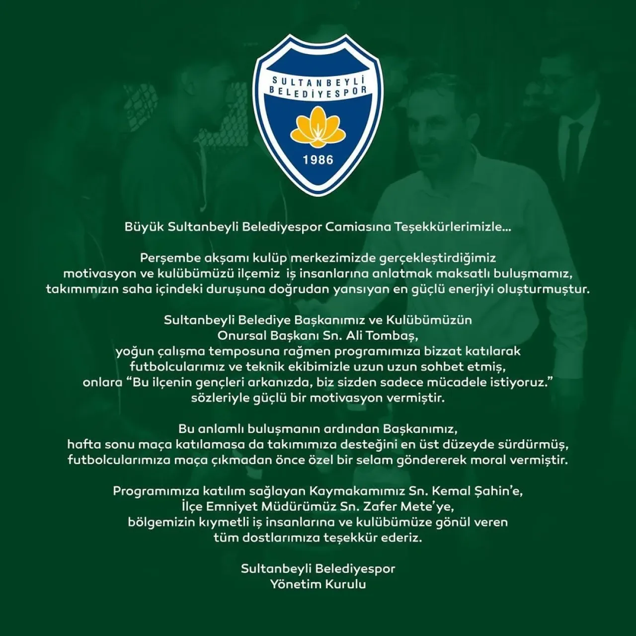 Sultanbeyli Belediyespor, İlçe Protokolü ve İş İnsanlarıyla Motivasyon Buluşması Gerçekleştirdi Sultanbeyli Belediyespor, İlçe Protokolü ve İş İnsanlarıyla Motivasyon Buluşması Gerçekleştirdi