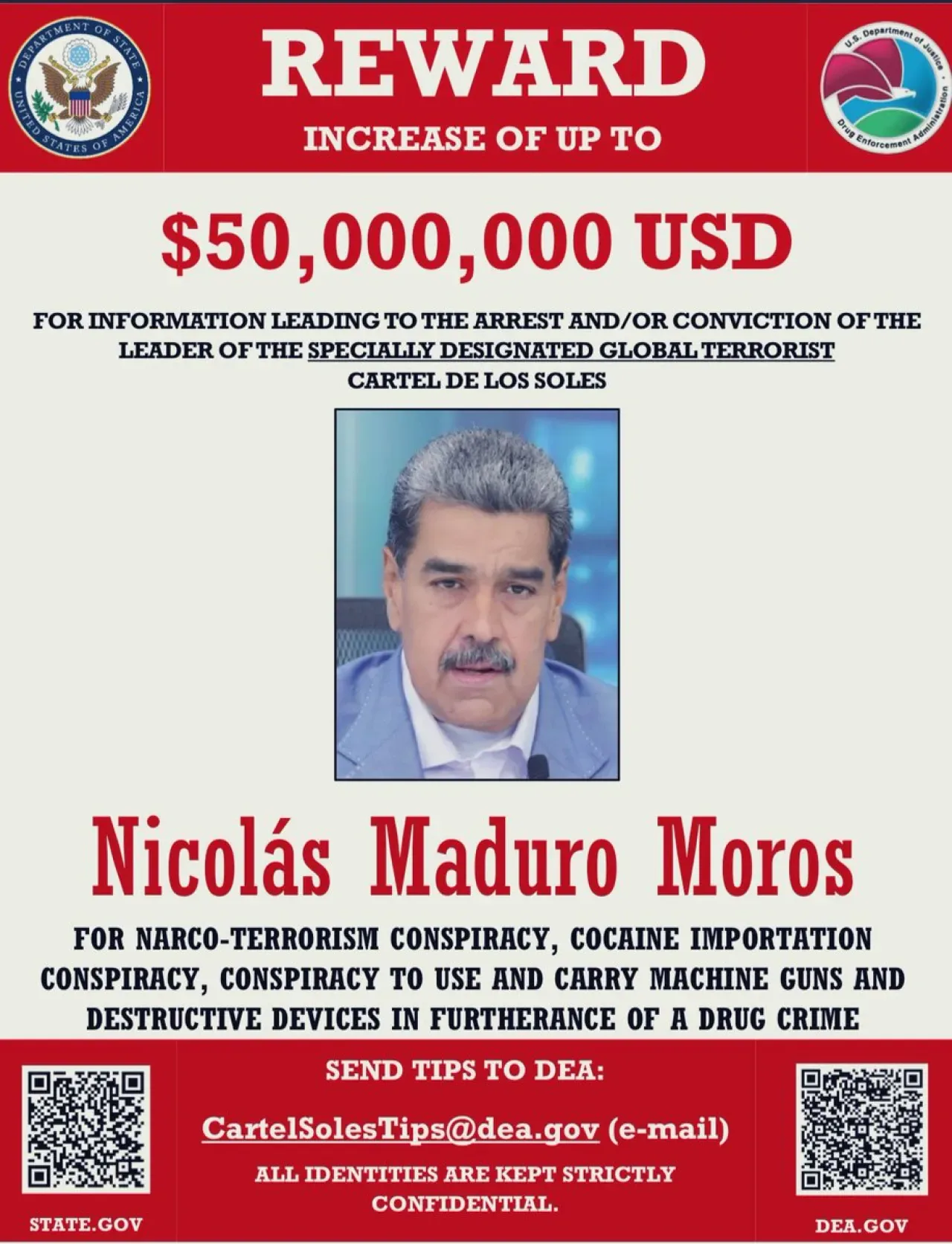 ABD, Venezuela Devlet Başkanı Maduro'yu Terör Örgütü Lideri İlan Etti ve 50 Milyon Dolar Ödül Koydu ABD, Venezuela Devlet Başkanı Maduro'yu Terör Örgütü Lideri İlan Etti ve 50 Milyon Dolar Ödül Koydu