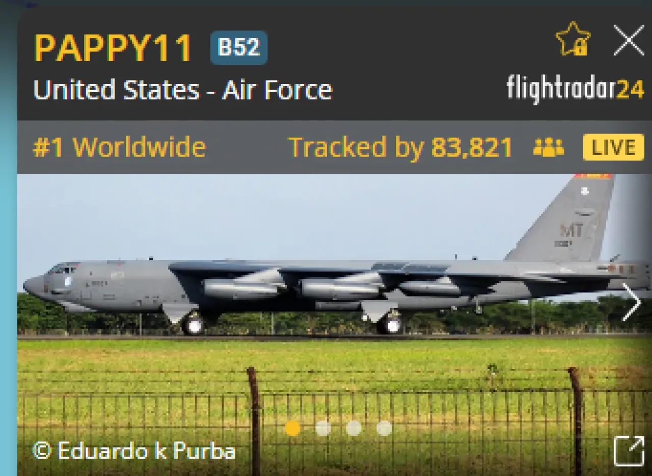 Venezuela Açıklarında ABD'ye Ait B-52 Bombardıman Uçağı 84 Bin Kişi Tarafından Anlık Takip Ediliyor Venezuela Açıklarında ABD'ye Ait B-52 Bombardıman Uçağı 84 Bin Kişi Tarafından Anlık Takip Ediliyor