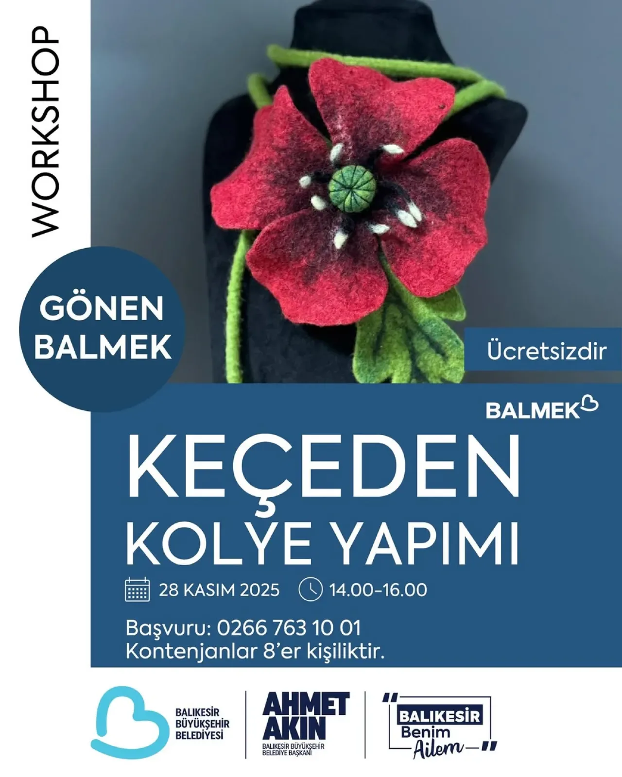 Balıkesir'de Ücretsiz Keçe Kolye Yapımı Workshop'u Düzenleniyor Balıkesir'de Ücretsiz Keçe Kolye Yapımı Workshop'u Düzenleniyor