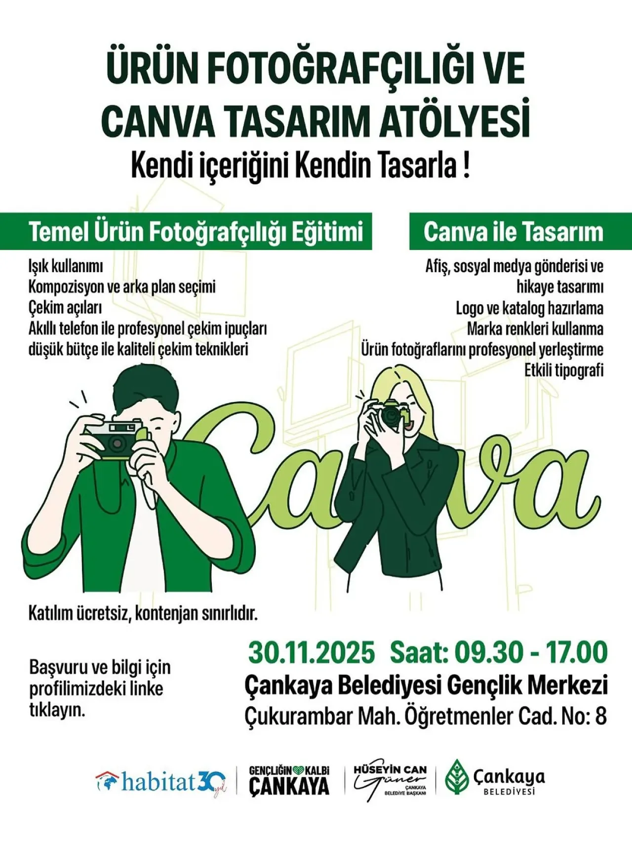 Çankaya Belediyesi'nden Gençlere Ücretsiz Ürün Fotoğrafçılığı ve Canva Tasarım Atölyesi Çankaya Belediyesi'nden Gençlere Ücretsiz Ürün Fotoğrafçılığı ve Canva Tasarım Atölyesi