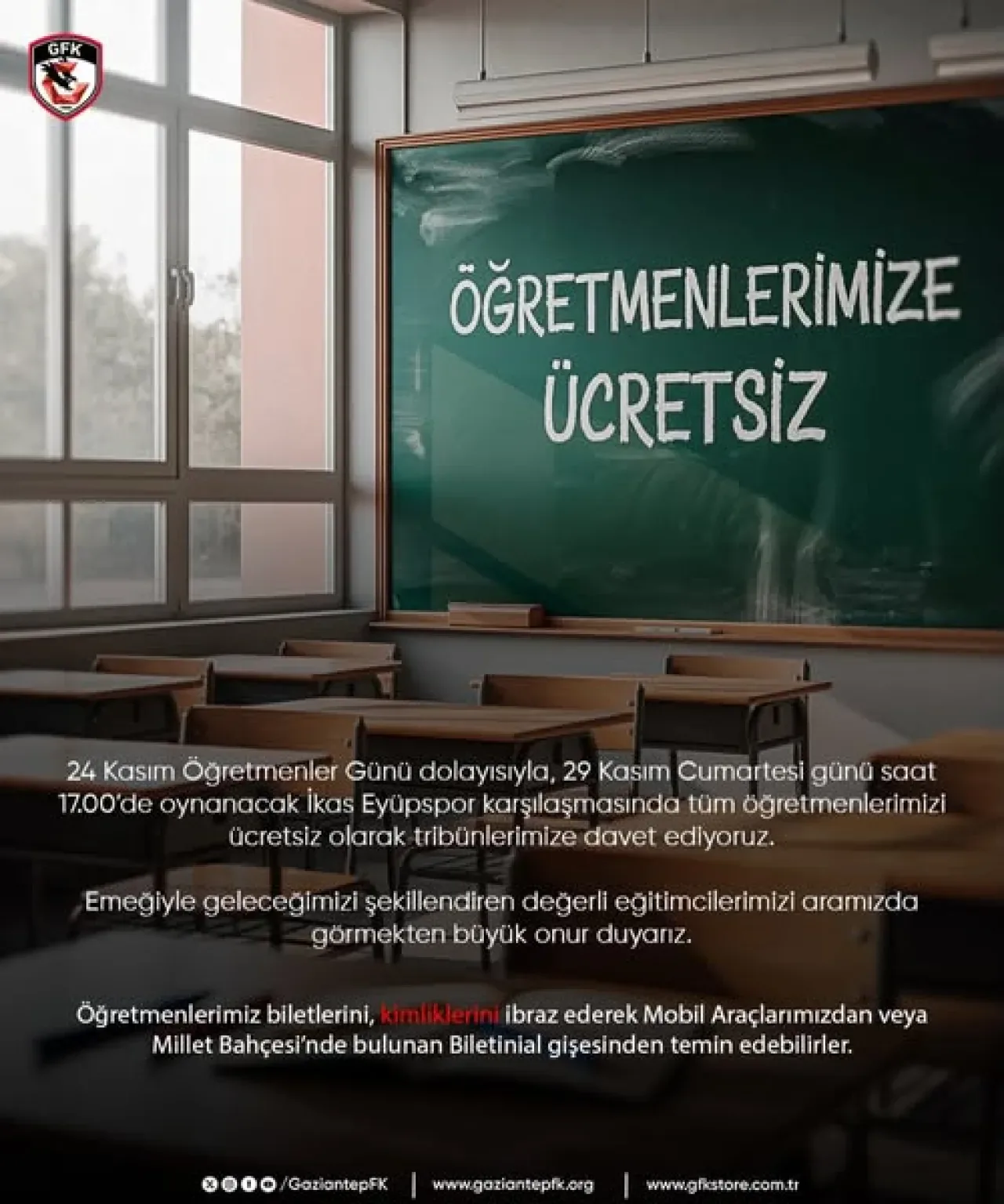 Gaziantep Futbol Kulübü'nden Öğretmenlere Ücretsiz Bilet Duyurusu Gaziantep Futbol Kulübü'nden Öğretmenlere Ücretsiz Bilet Duyurusu