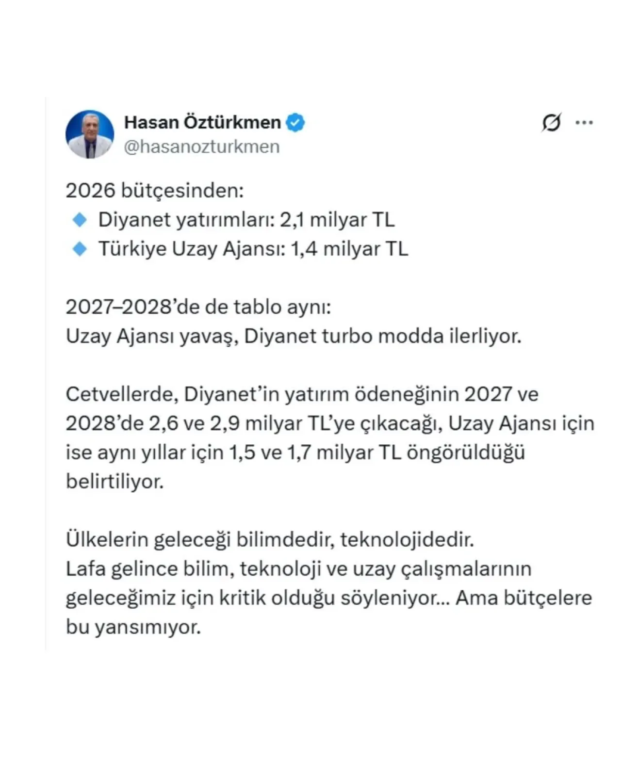 Diyanet ve Türkiye Uzay Ajansı Bütçe Yatırımlarında Büyük Fark Diyanet ve Türkiye Uzay Ajansı Bütçe Yatırımlarında Büyük Fark