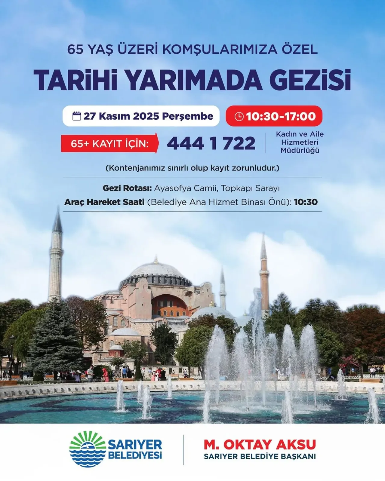 Sarıyer Belediyesi 65 Yaş Üstü Vatandaşları Tarihi Yarımada Gezisine Götürüyor Sarıyer Belediyesi 65 Yaş Üstü Vatandaşları Tarihi Yarımada Gezisine Götürüyor