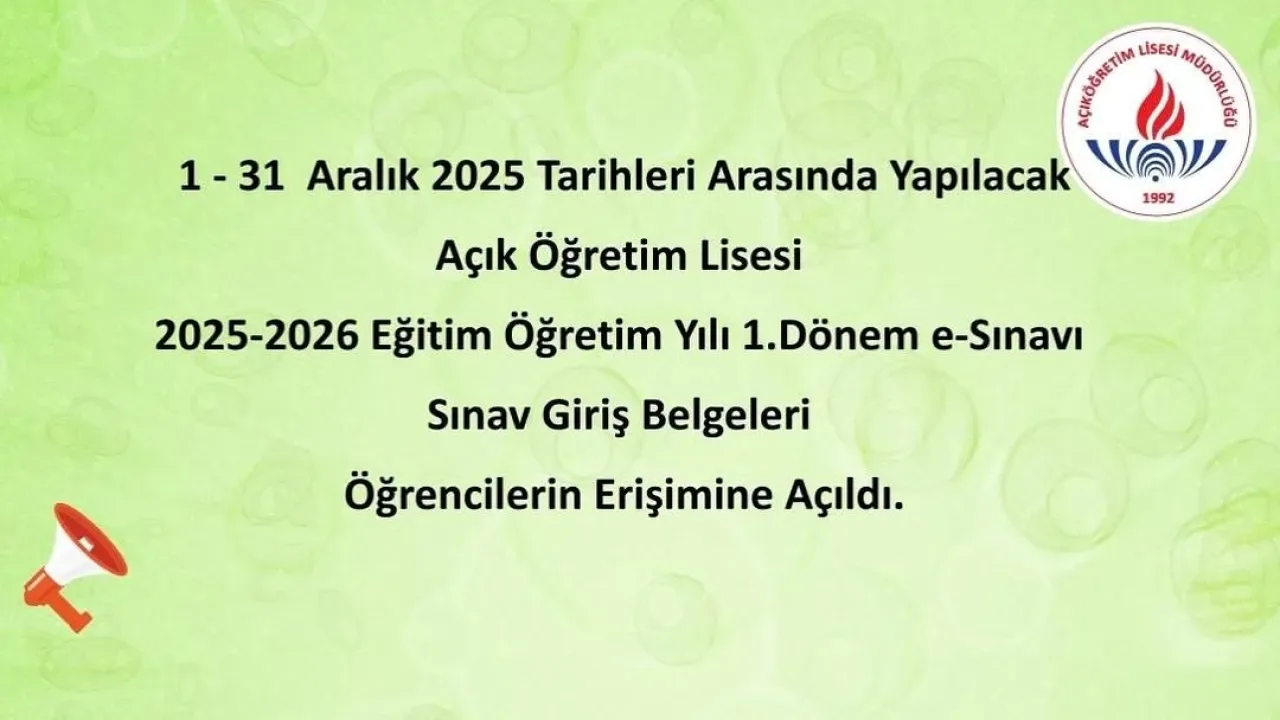 Balıkesir'de Açık Öğretim Lisesi 2025-2026 1. Dönem Sınav Giriş Belgeleri Erişime Açıldı Balıkesir'de Açık Öğretim Lisesi 2025-2026 1. Dönem Sınav Giriş Belgeleri Erişime Açıldı