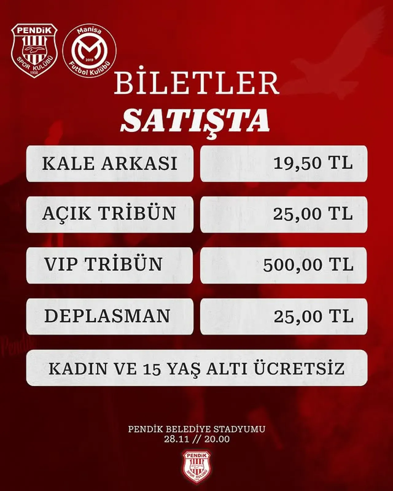Pendikspor'un Manisa FK Maçı Biletleri Satışta Pendikspor'un Manisa FK Maçı Biletleri Satışta