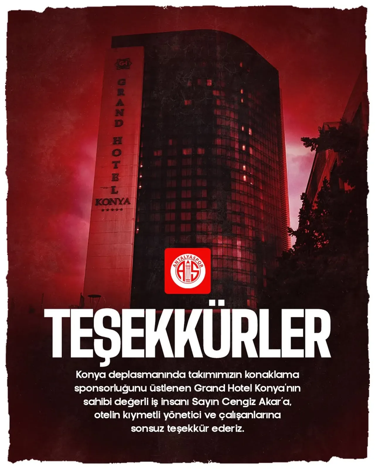 Antalyaspor'a Konaklama Desteği: Grand Hotel Konya'ya Teşekkür Antalyaspor'a Konaklama Desteği: Grand Hotel Konya'ya Teşekkür
