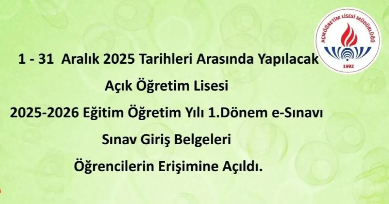 Tuzla Halk Eğitimi Merkezi Açık Öğretim Lisesi E-Sınav Giriş Belgeleri Açıklandı Tuzla Halk Eğitimi Merkezi Açık Öğretim Lisesi E-Sınav Giriş Belgeleri Açıklandı