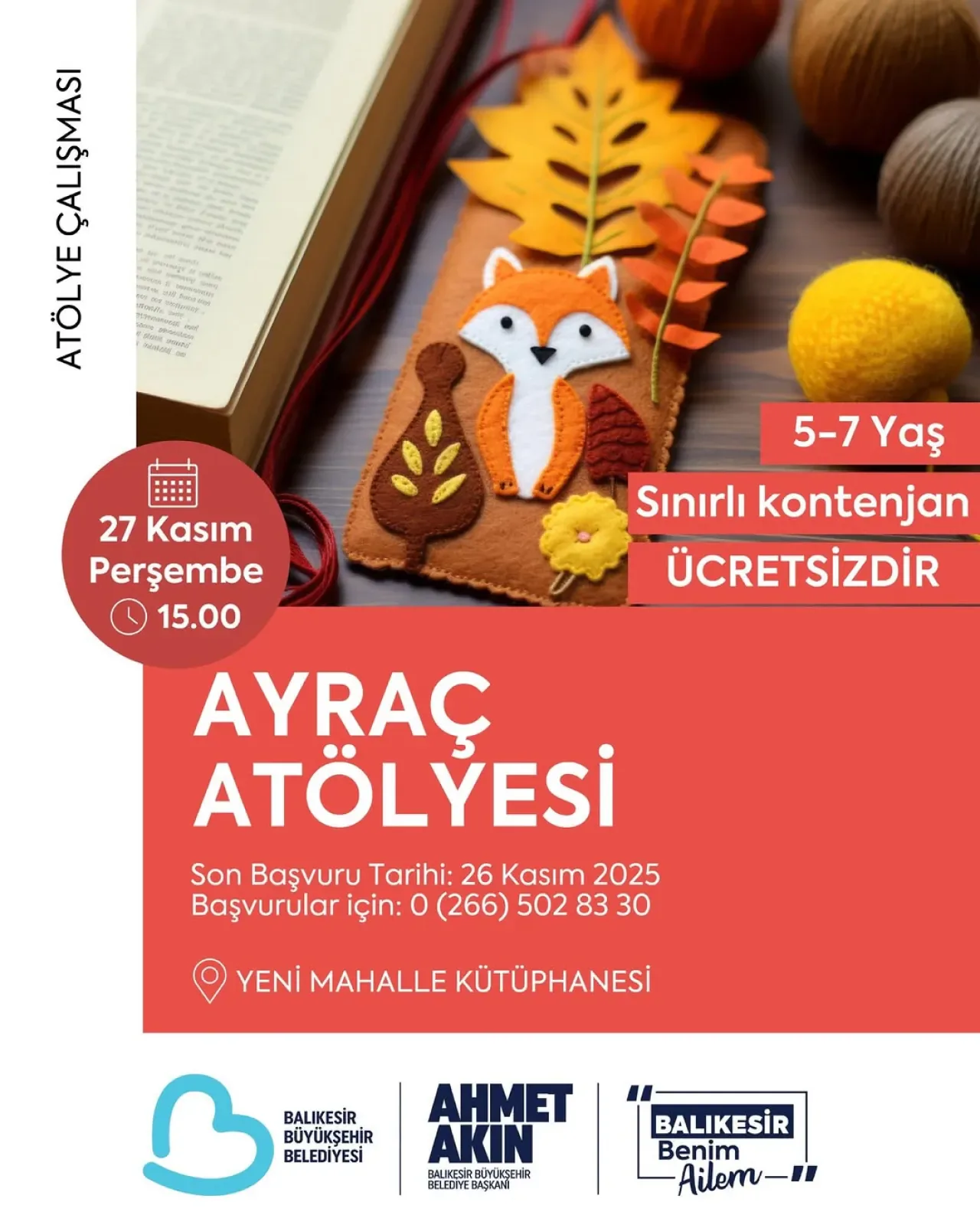 Balıkesirli Çocuklar için Ücretsiz Ayraç Atölyesi: Sanat ve Hayal Gücü Buluşuyor Balıkesirli Çocuklar için Ücretsiz Ayraç Atölyesi: Sanat ve Hayal Gücü Buluşuyor