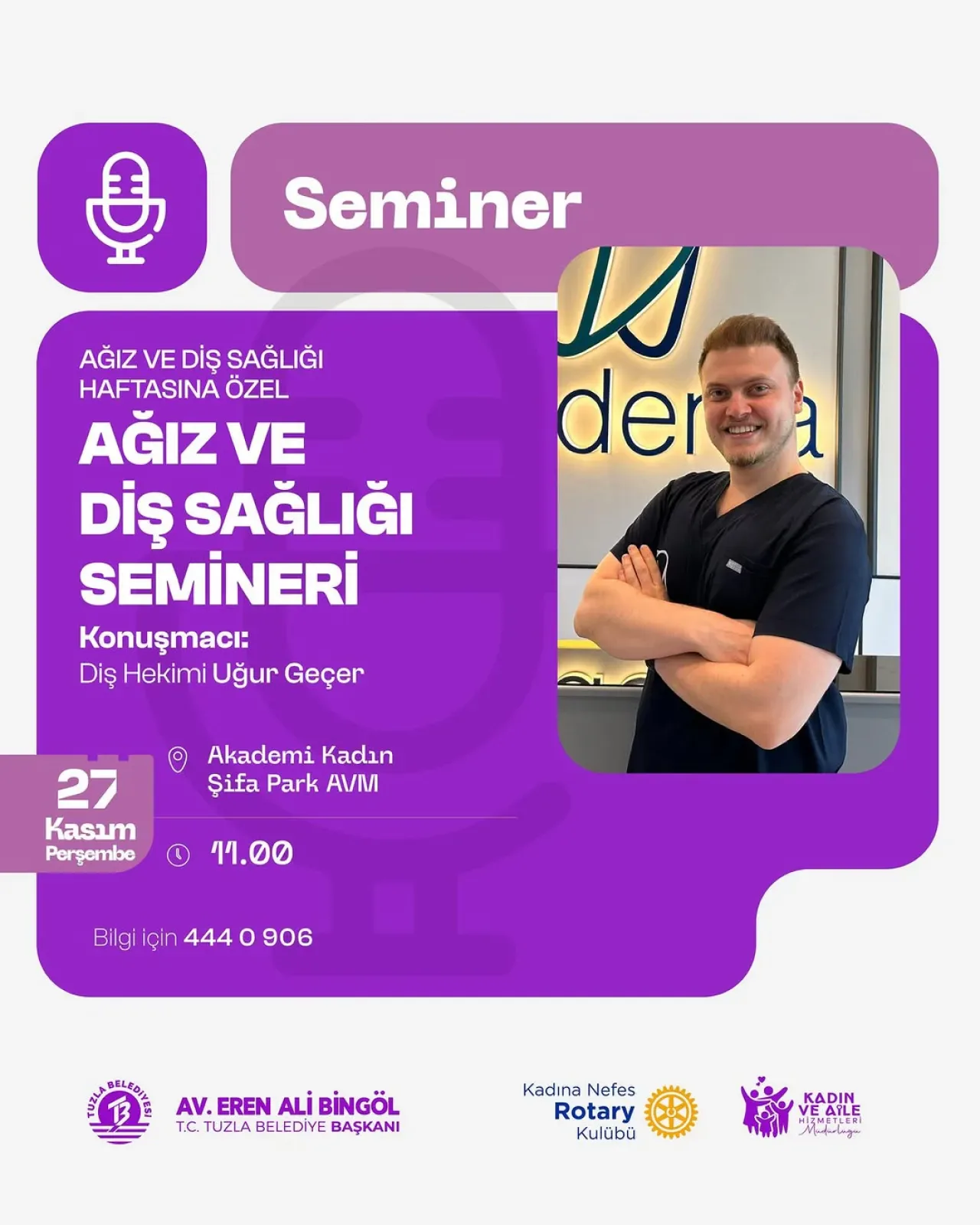 Tuzla'da Ağız ve Diş Sağlığı Haftası'na Özel Ücretsiz Seminer Düzenleniyor Tuzla'da Ağız ve Diş Sağlığı Haftası'na Özel Ücretsiz Seminer Düzenleniyor
