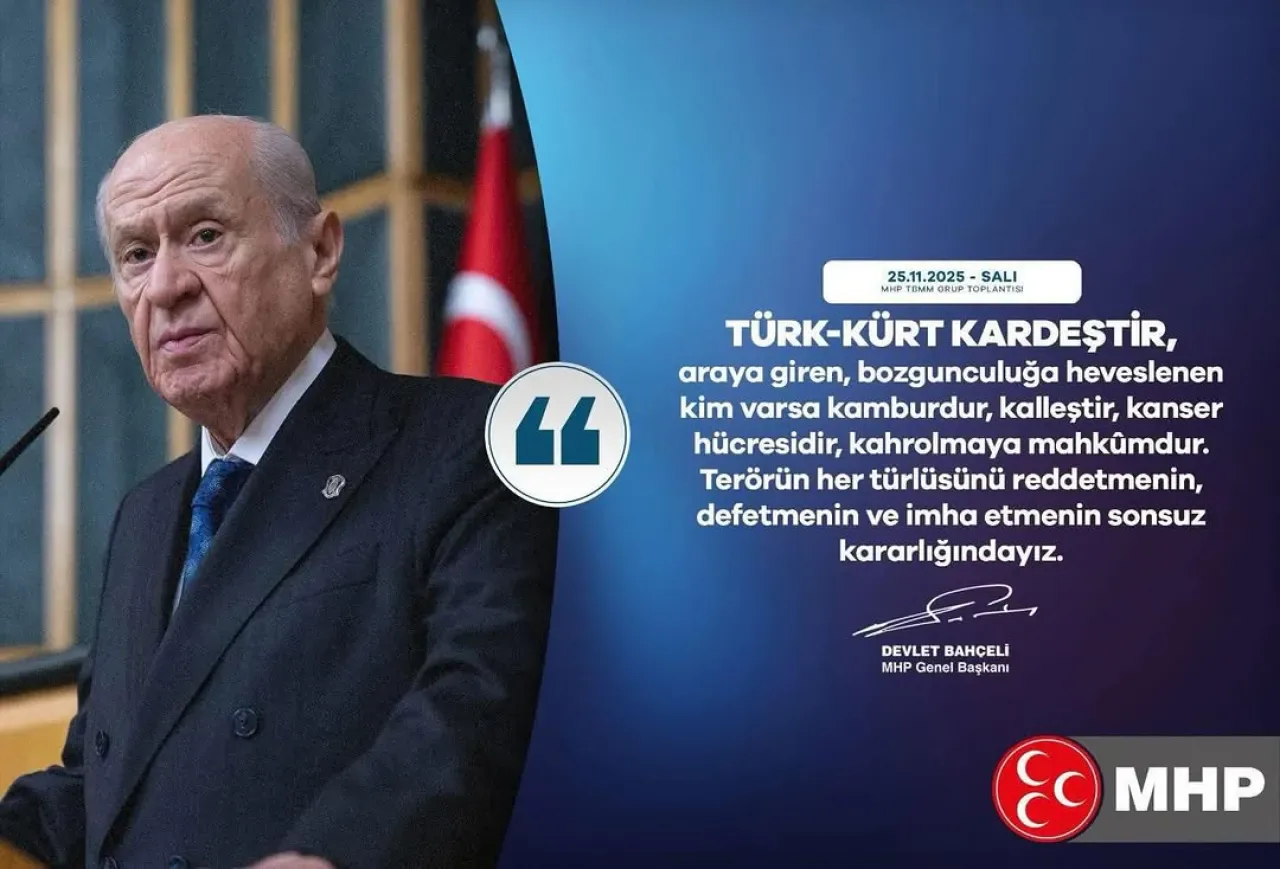 MHP Lideri Bahçeli'den "Türk Kürt Kardeştir" Açıklaması: Terörün Her Türlüsüne Karşı Olduklarını Vurguladı MHP Lideri Bahçeli'den "Türk Kürt Kardeştir" Açıklaması: Terörün Her Türlüsüne Karşı Olduklarını Vurguladı