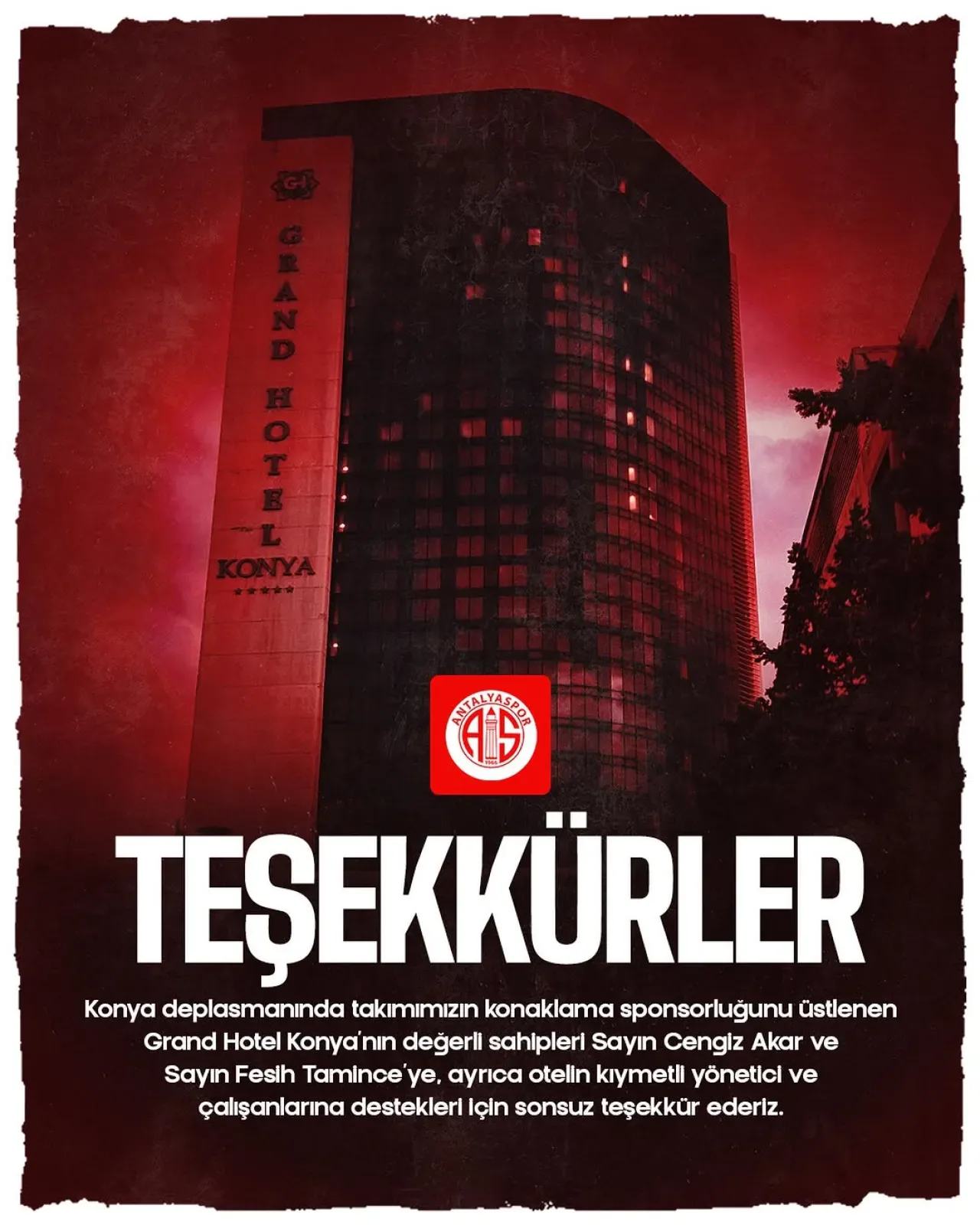 Antalyaspor'a Konya Deplasmanında Konaklama Desteği Antalyaspor'a Konya Deplasmanında Konaklama Desteği