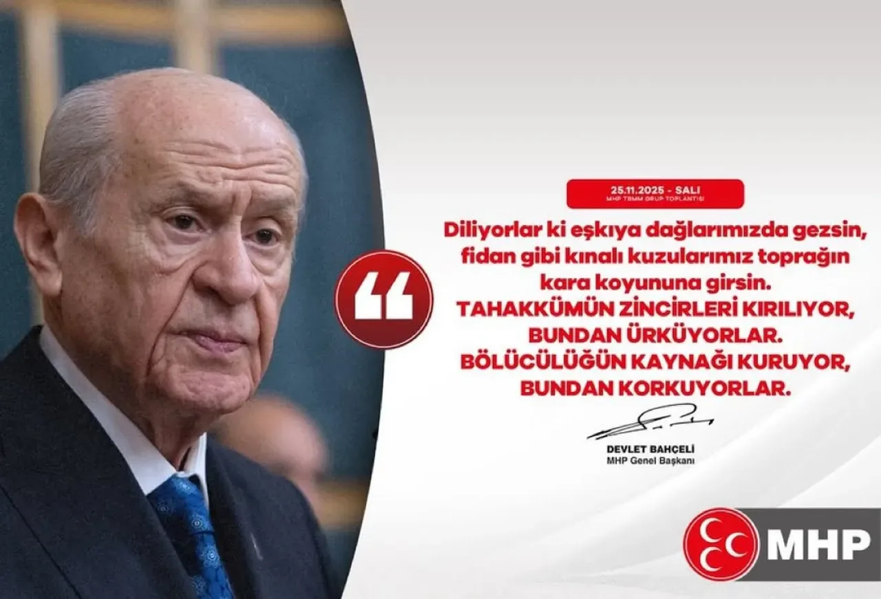 MHP Lideri Bahçeli: "Tahakkümün Zincirleri Kırılıyor, Bölücülüğün Kaynağı Kuruyor" MHP Lideri Bahçeli: "Tahakkümün Zincirleri Kırılıyor, Bölücülüğün Kaynağı Kuruyor"