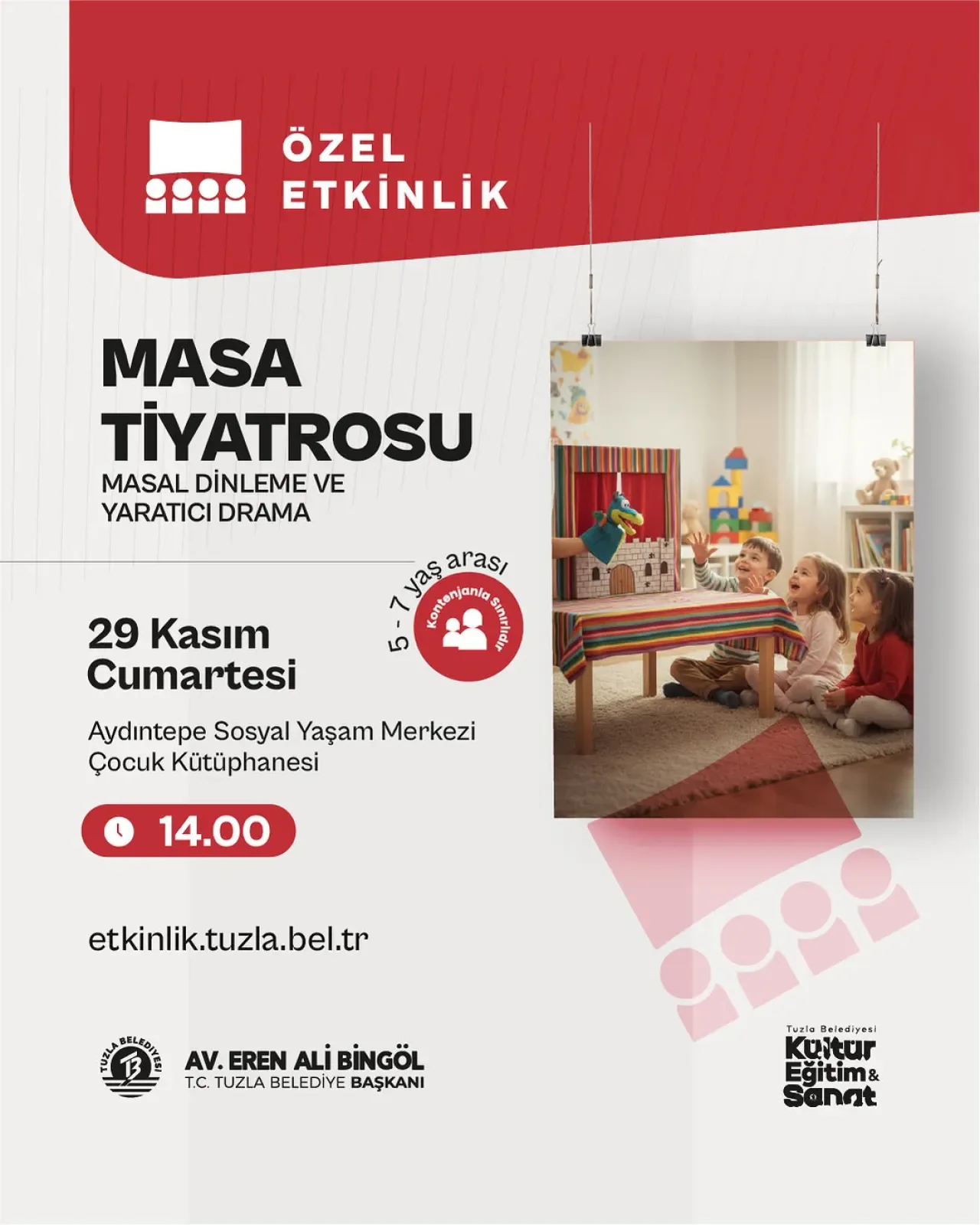 Tuzla'da Çocuklar İçin Ücretsiz Masal ve Drama Etkinliği Tuzla'da Çocuklar İçin Ücretsiz Masal ve Drama Etkinliği
