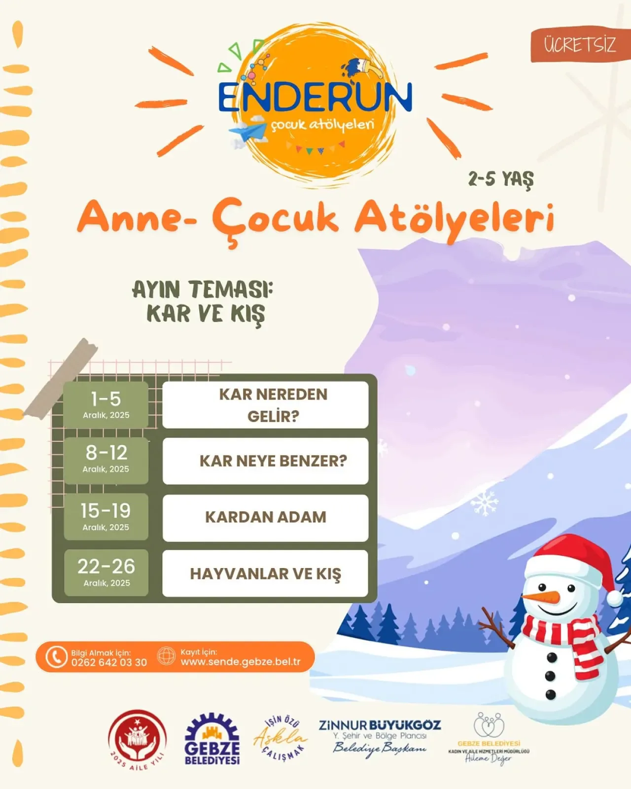 Gebze Belediyesi Aralık Ayında Anne Çocuk Atölyeleri Başlıyor Gebze Belediyesi Aralık Ayında Anne Çocuk Atölyeleri Başlıyor
