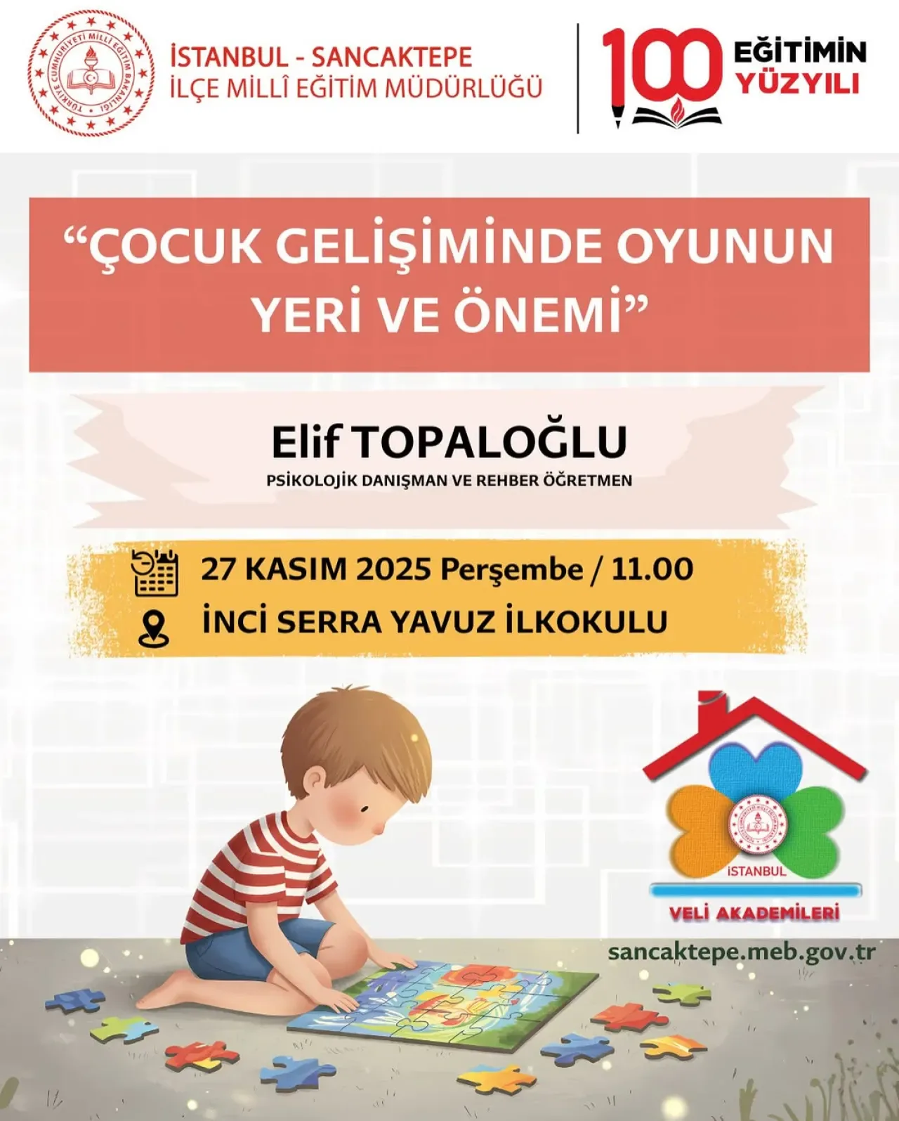 Sancaktepe'de Velilere Çocuk Gelişiminde Oyunun Önemi Anlatılacak Sancaktepe'de Velilere Çocuk Gelişiminde Oyunun Önemi Anlatılacak